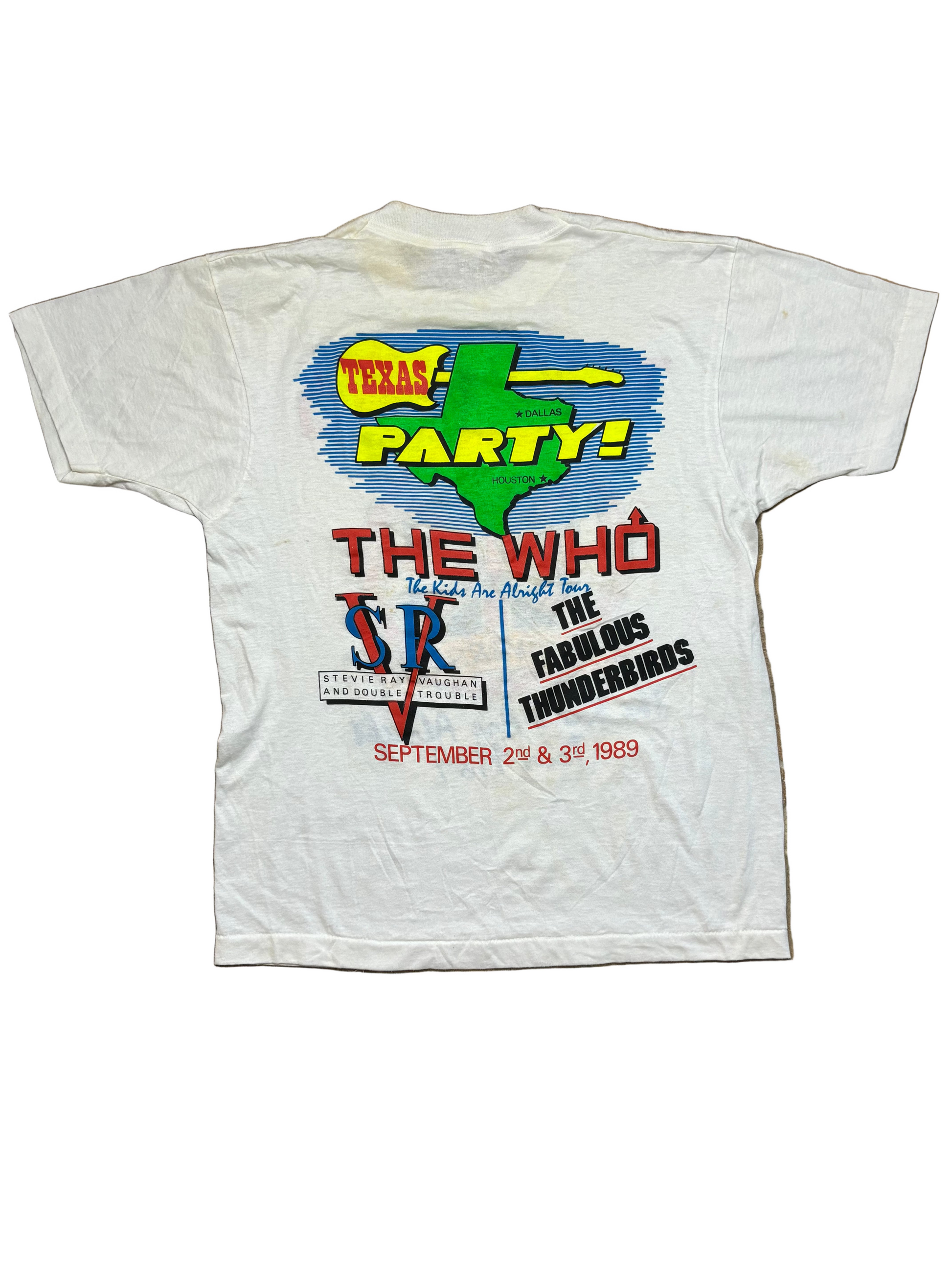 1989 Vintage White The Who, Stevie Ray, Texas Party T-Shirt - MED
