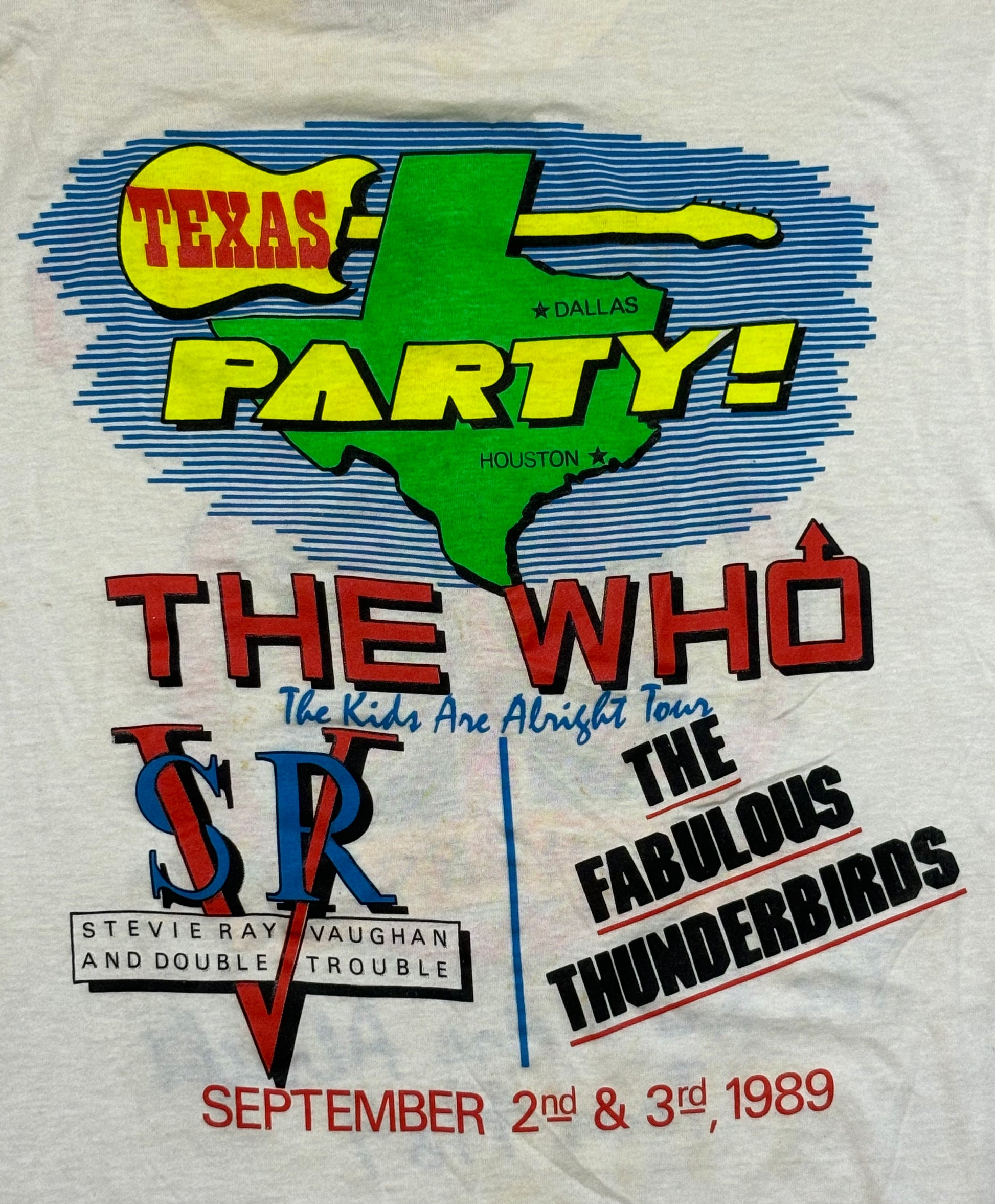 1989 Vintage White The Who, Stevie Ray, Texas Party T-Shirt - MED