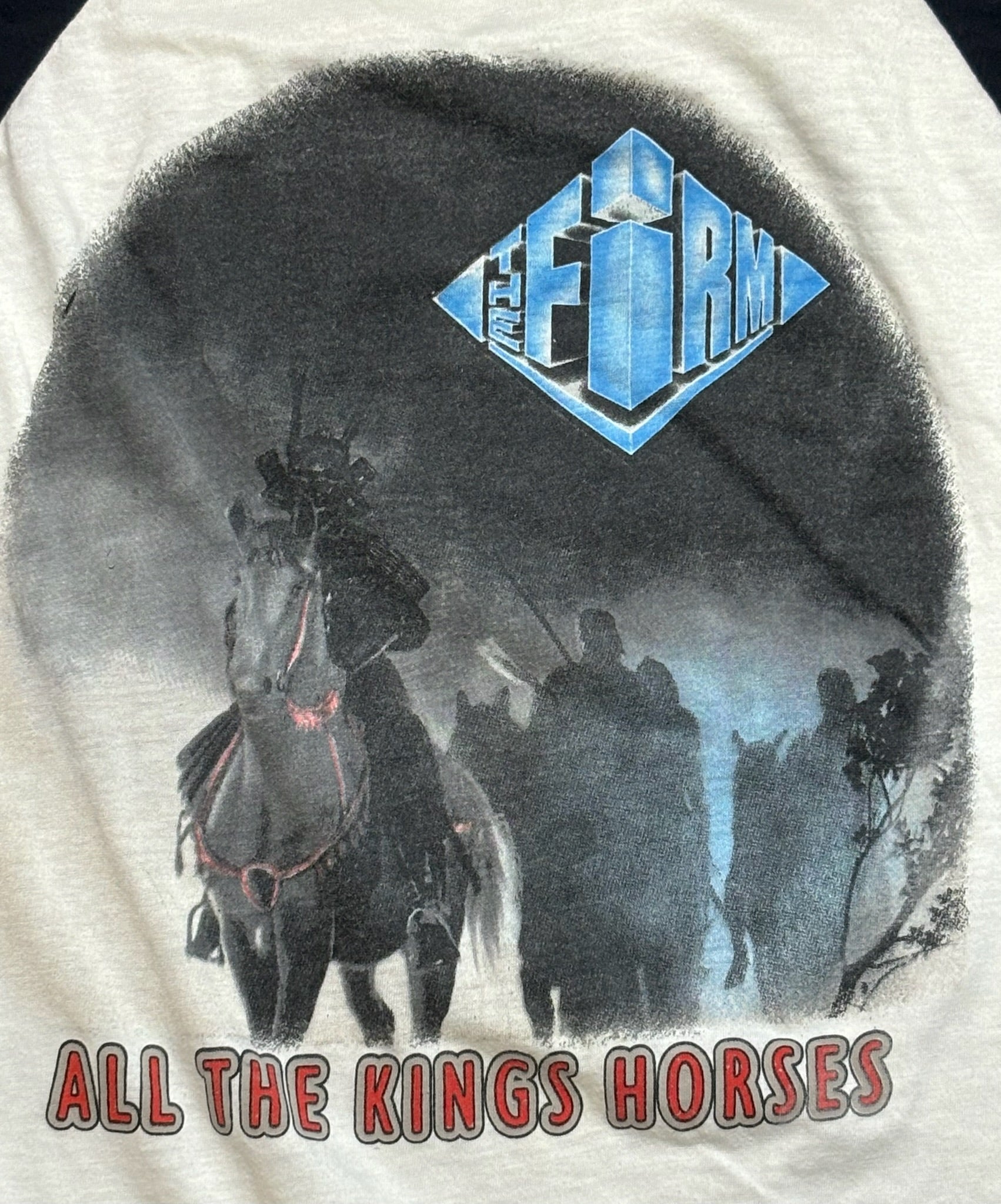 1986 Vintage White/Black The Firm "All Kings Horses" Raglan T-Shirt - MED