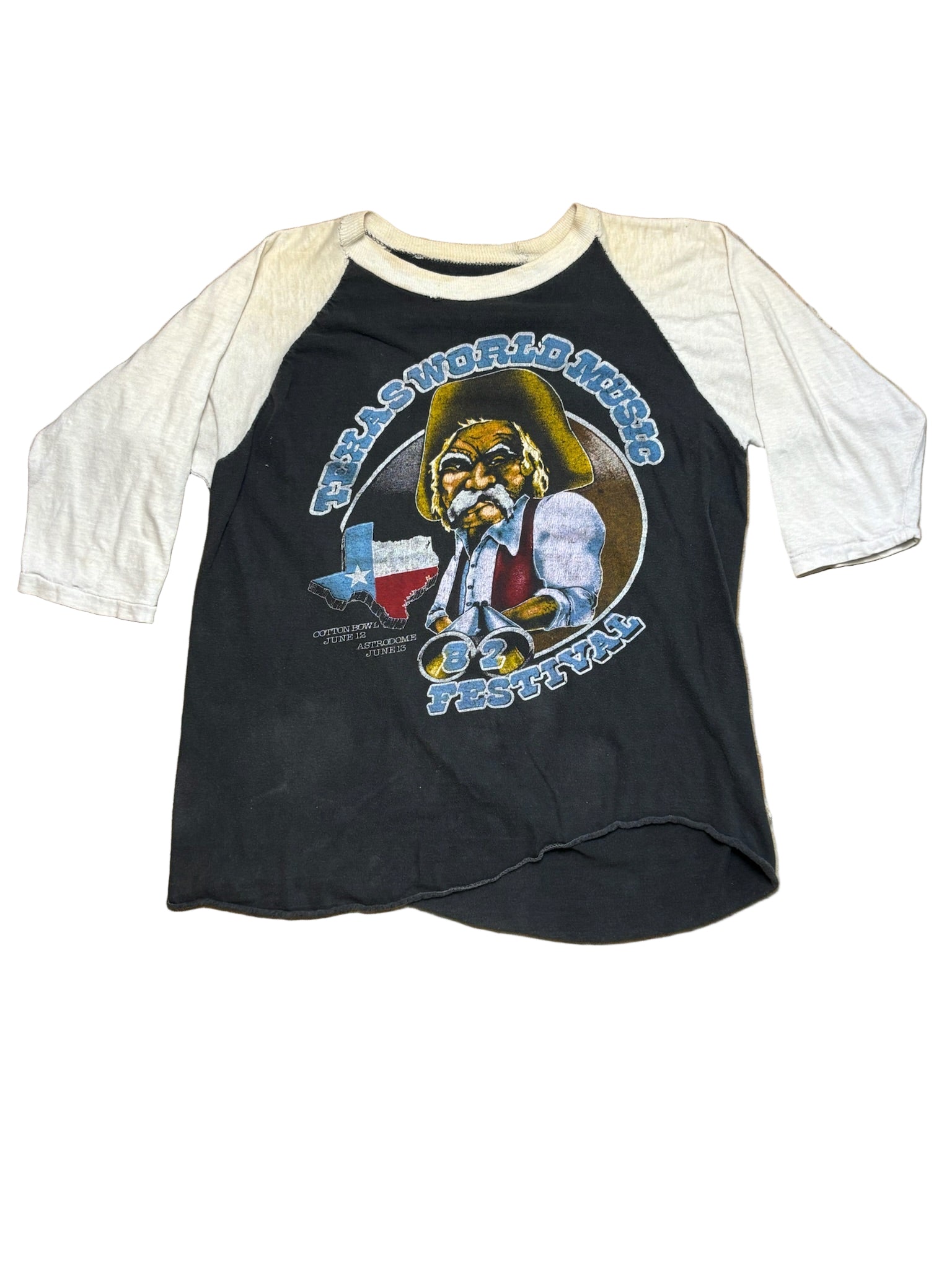 1982 Texas World Music Fest for Cotton Bowl/Astrodome Raglan T-Shirt featuring Sammy Hagar, Joan Jett, Santana, Journey, & Point Blank - SML