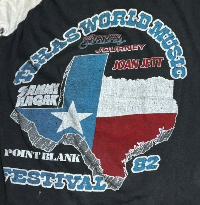 1982 Texas World Music Fest for Cotton Bowl/Astrodome Raglan T-Shirt featuring Sammy Hagar, Joan Jett, Santana, Journey, & Point Blank - SML