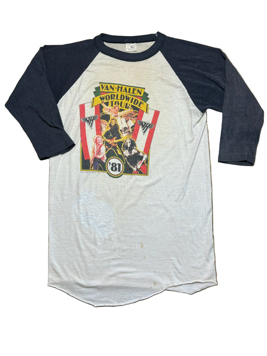 1981 Vintage Black/White Van Halan "World Tour" Raglan T-Shirt - SML