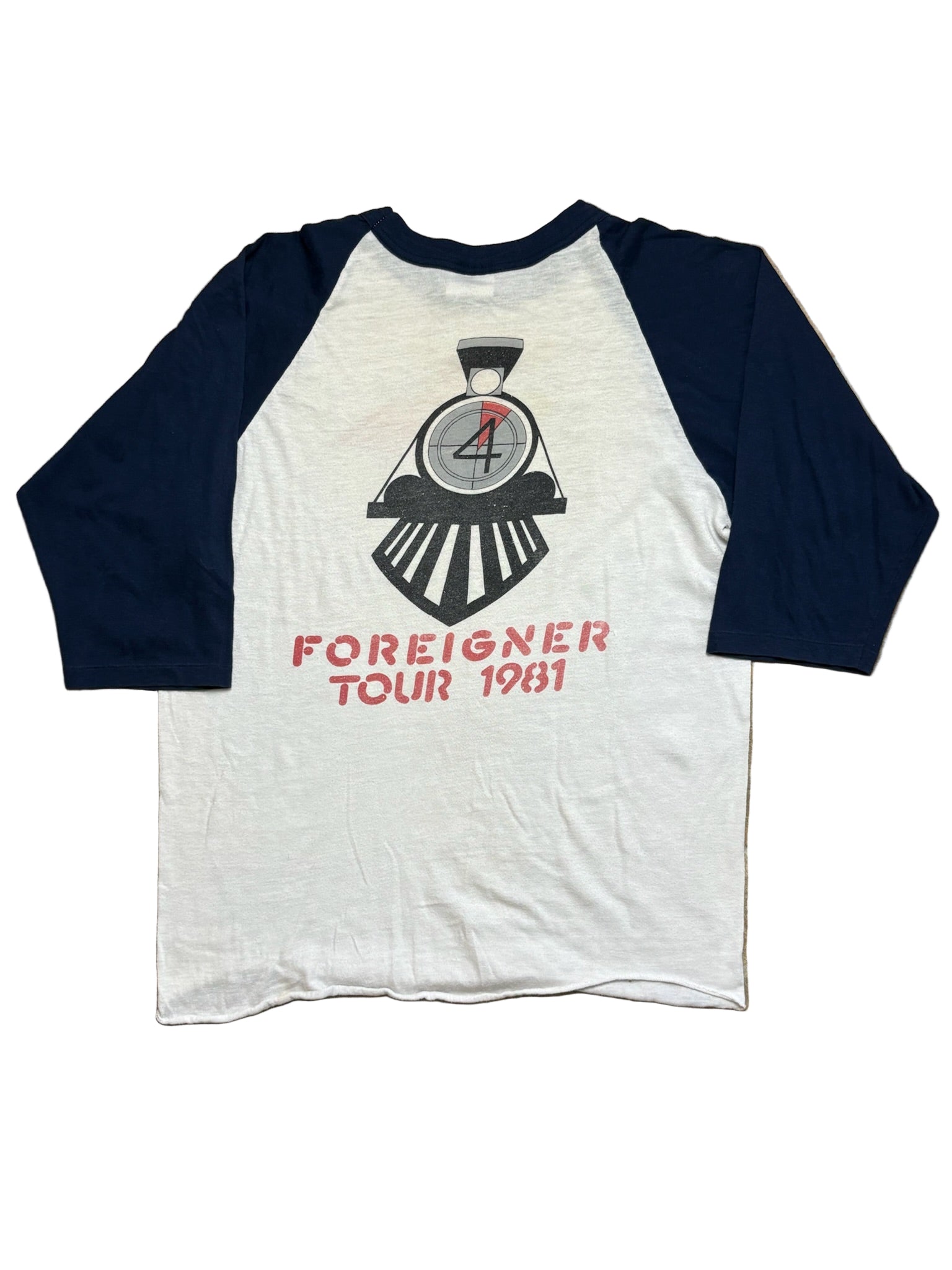 1981 Vintage White/Navy Foreigner Tour Raglan T-Shirt - MED