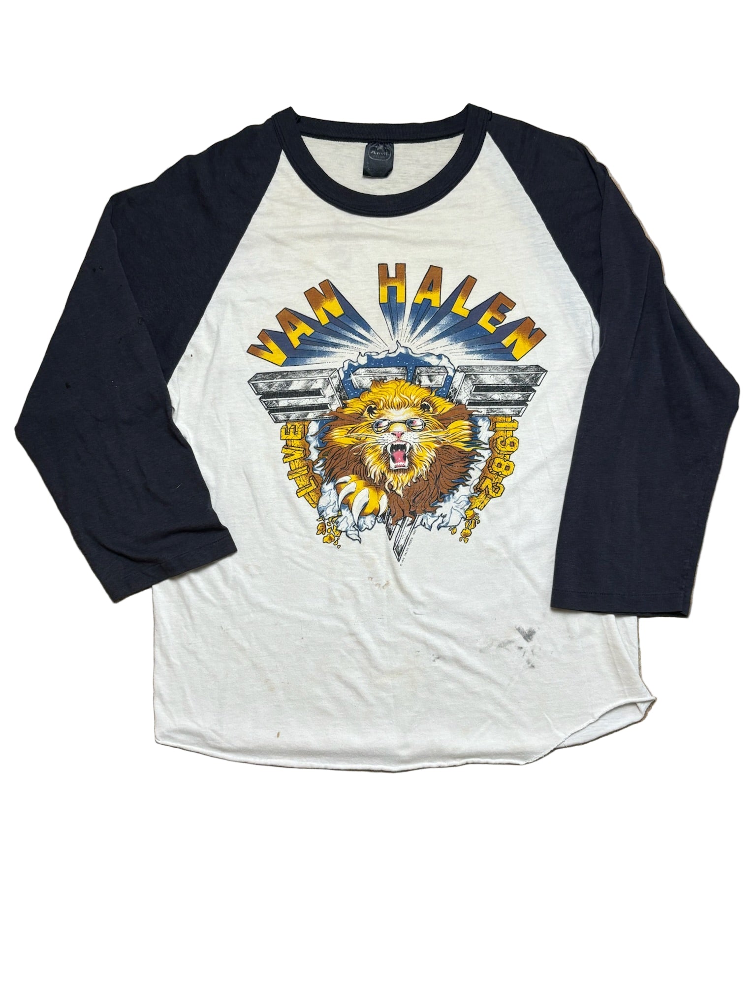 1982 Vintage White/Black Van Halen "Live Lion" Raglan T-Shirt - MED