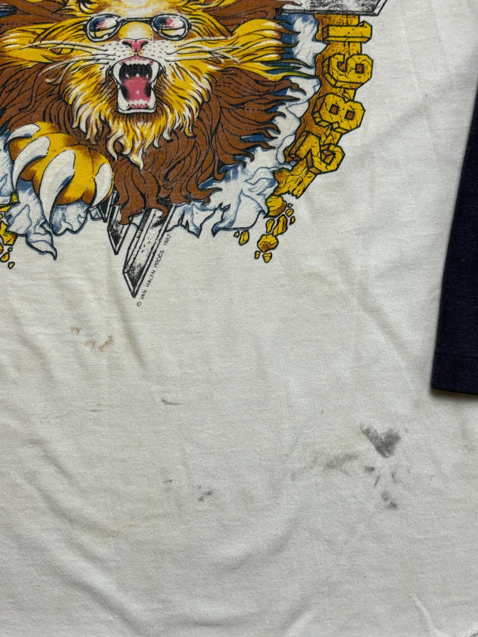 1982 Vintage White/Black Van Halen "Live Lion" Raglan T-Shirt - MED