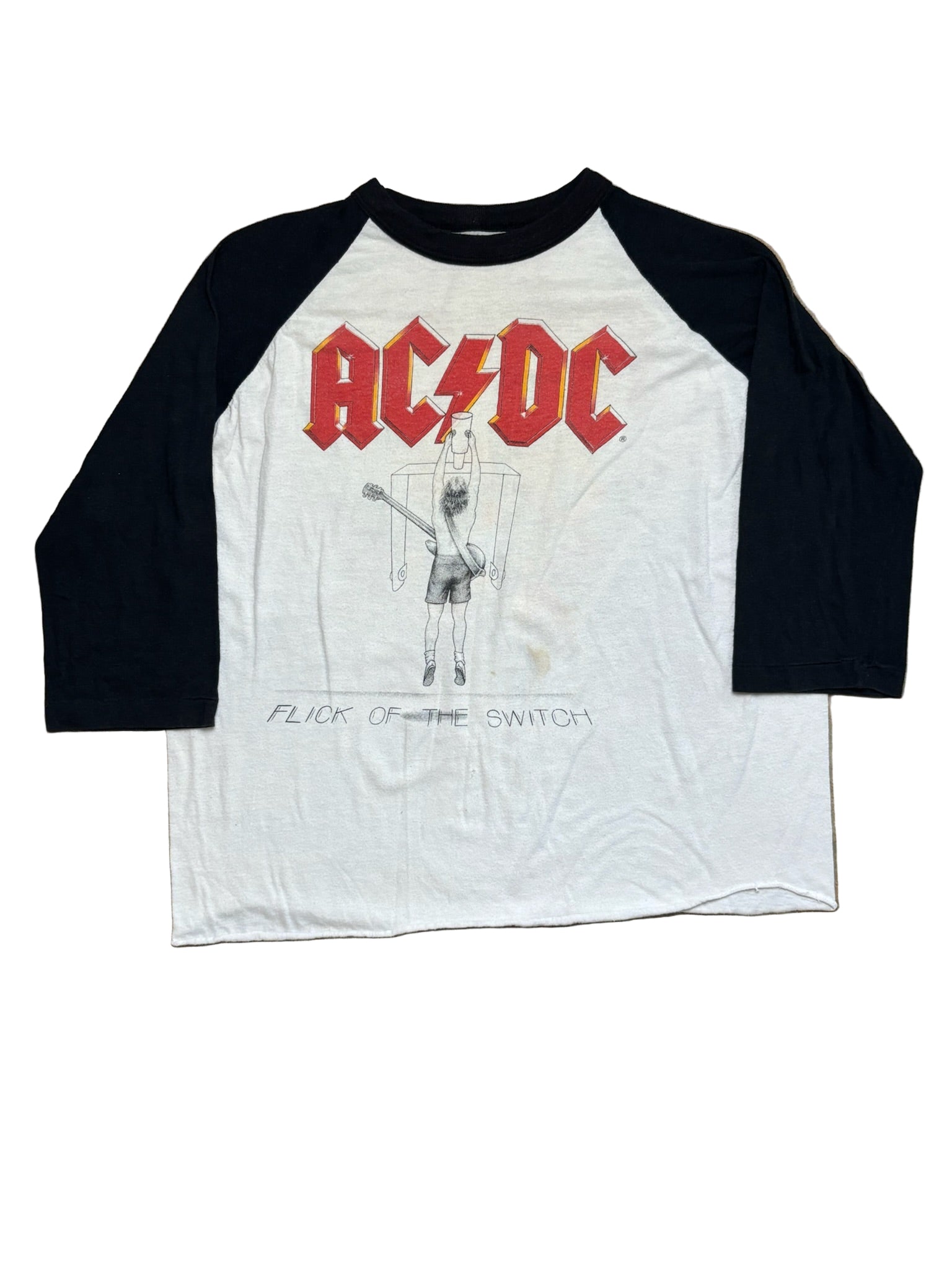 1983 Vintage White/Black ACDC "Flick Switch" Raglan T-Shirt - MED
