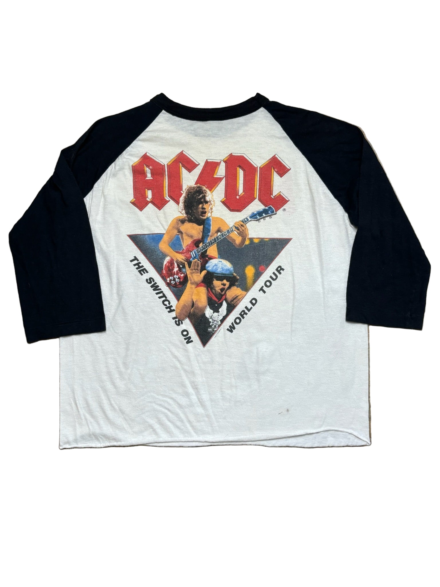 1983 Vintage White/Black ACDC "Flick Switch" Raglan T-Shirt - MED