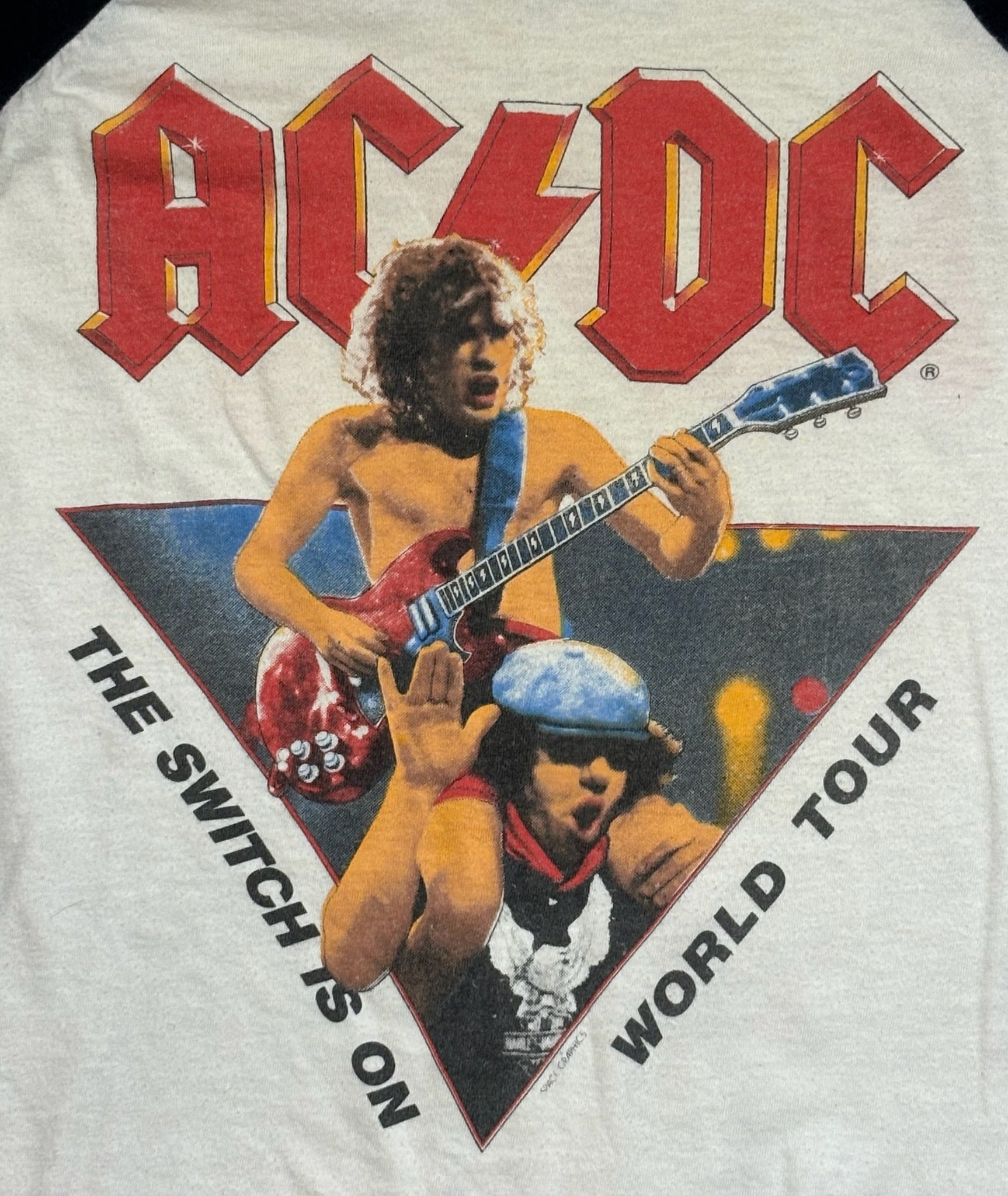 1983 Vintage White/Black ACDC "Flick Switch" Raglan T-Shirt - MED