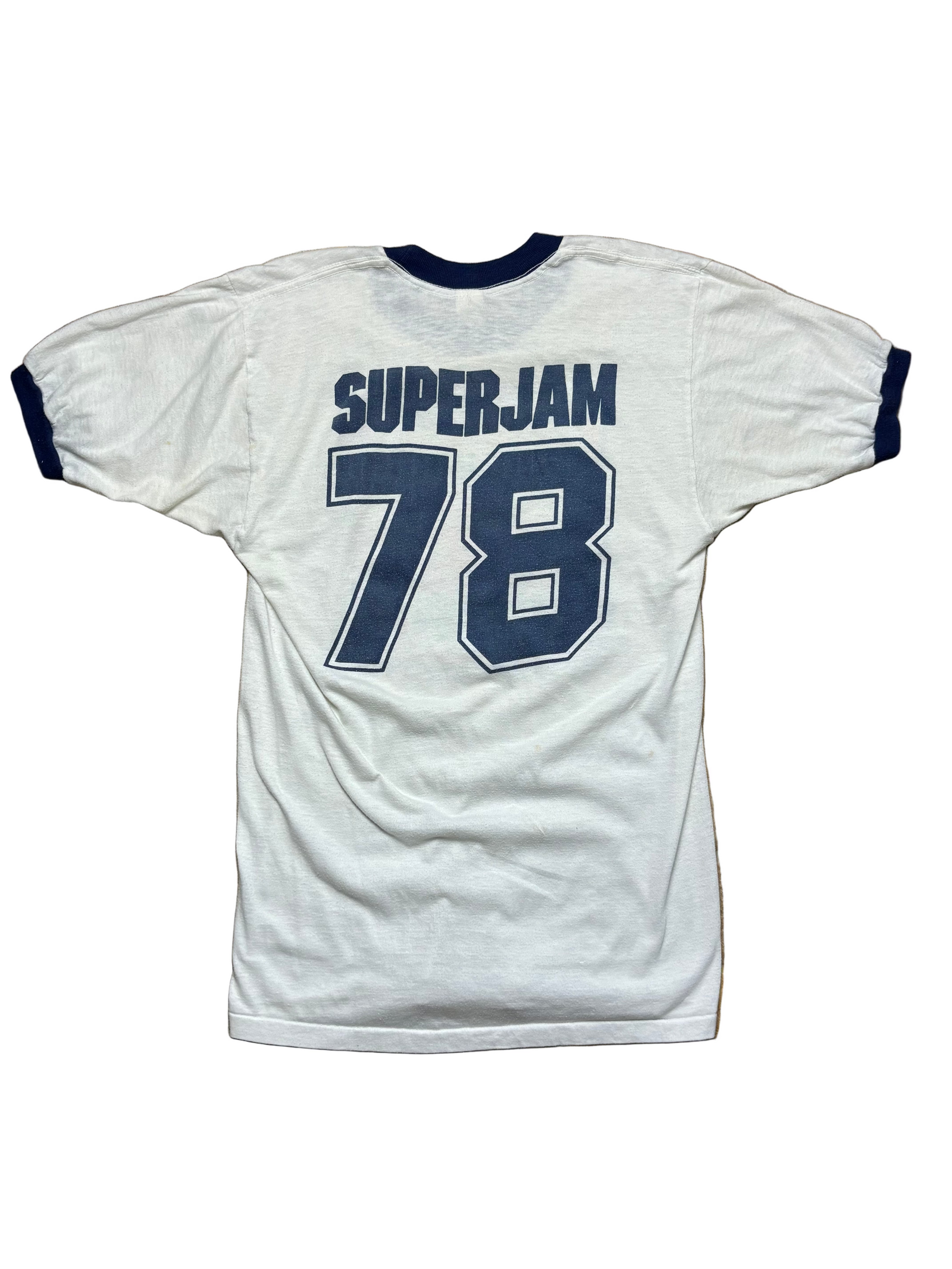1978 Vintage White/Blue Super Jam Styx Ringer T-Shirt - XS