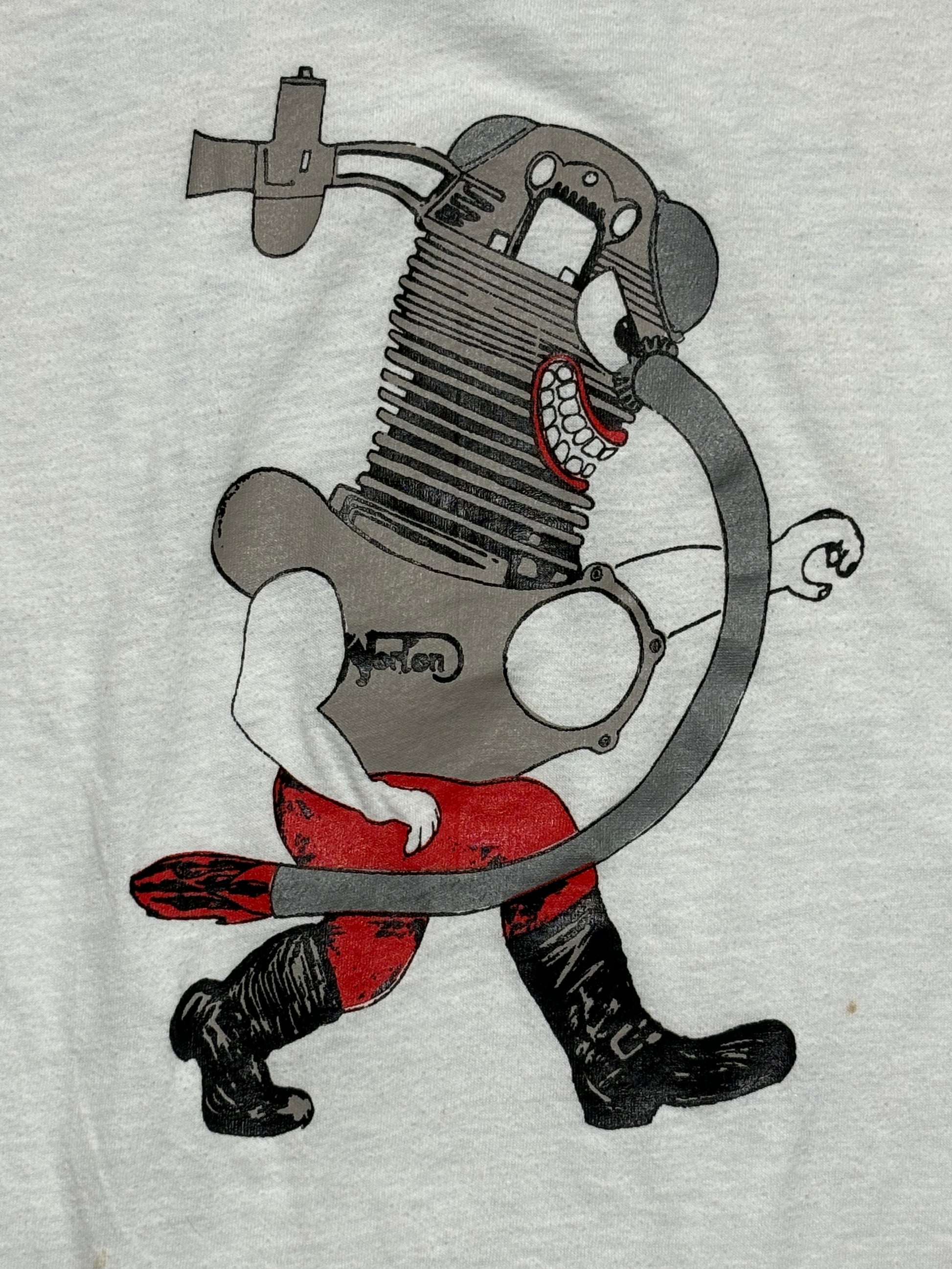 1980's Vintage White/Baby Blue Norton Motorhead HTX Ringer T-Shirt - SML