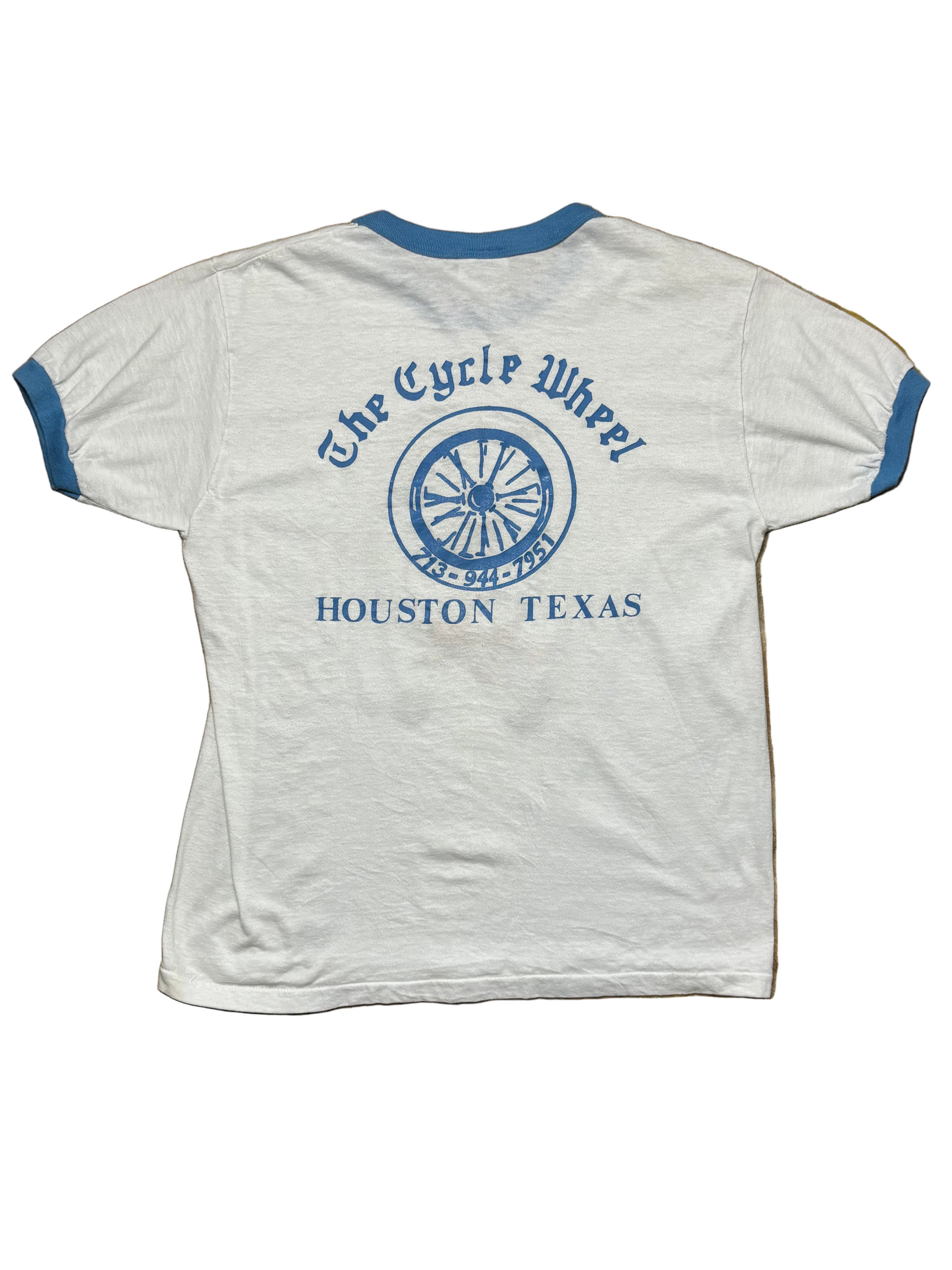 1980's Vintage White/Baby Blue Norton Motorhead HTX Ringer T-Shirt - SML