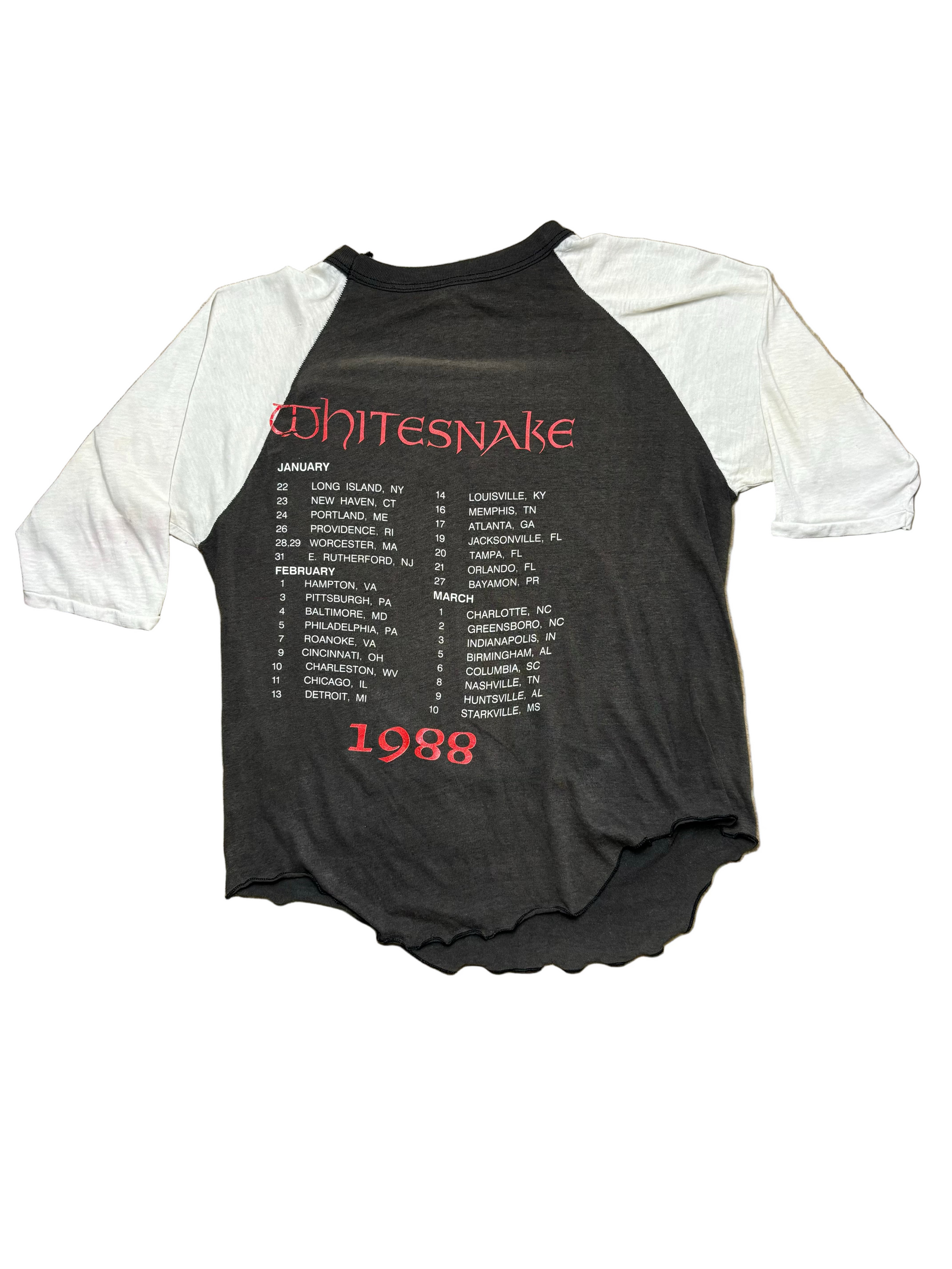 1988 Vintage White/Grey Whitesnake Tour Raglan T-Shirt - MED