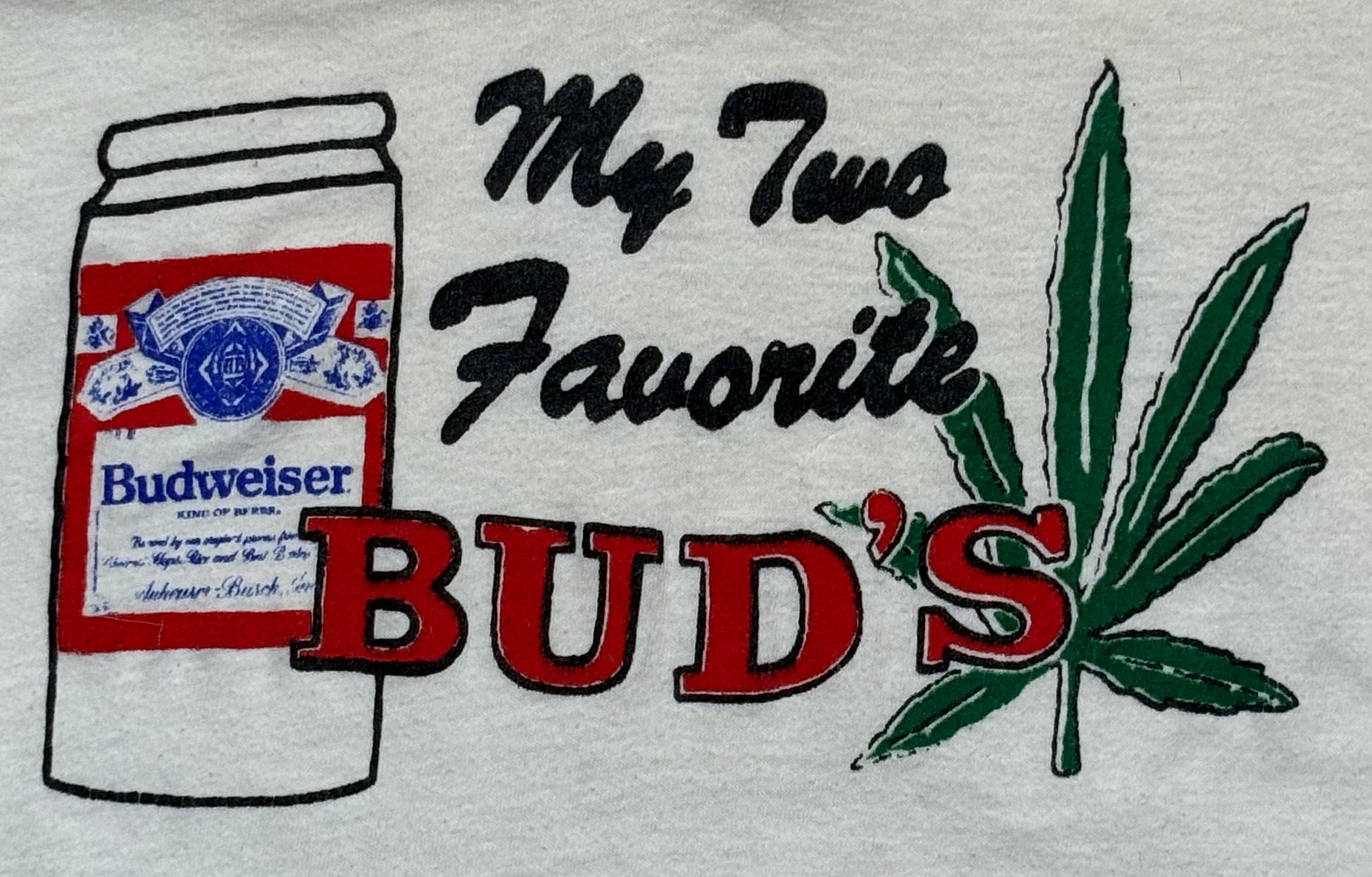 1970s Vintage White "My Two Favorite Buds" V-Neck T-Shirt - XS