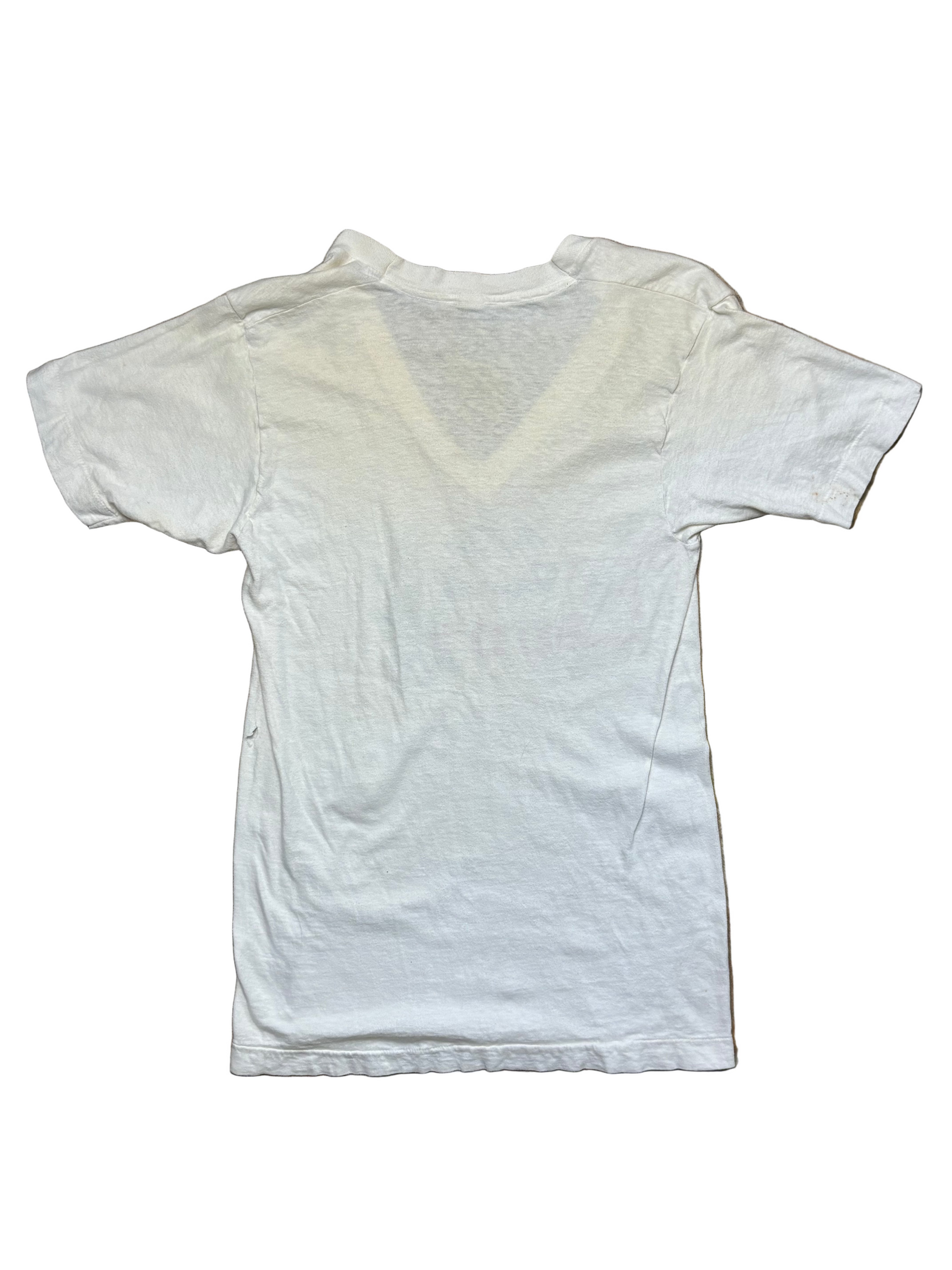 1970s Vintage White "My Two Favorite Buds" V-Neck T-Shirt - XS