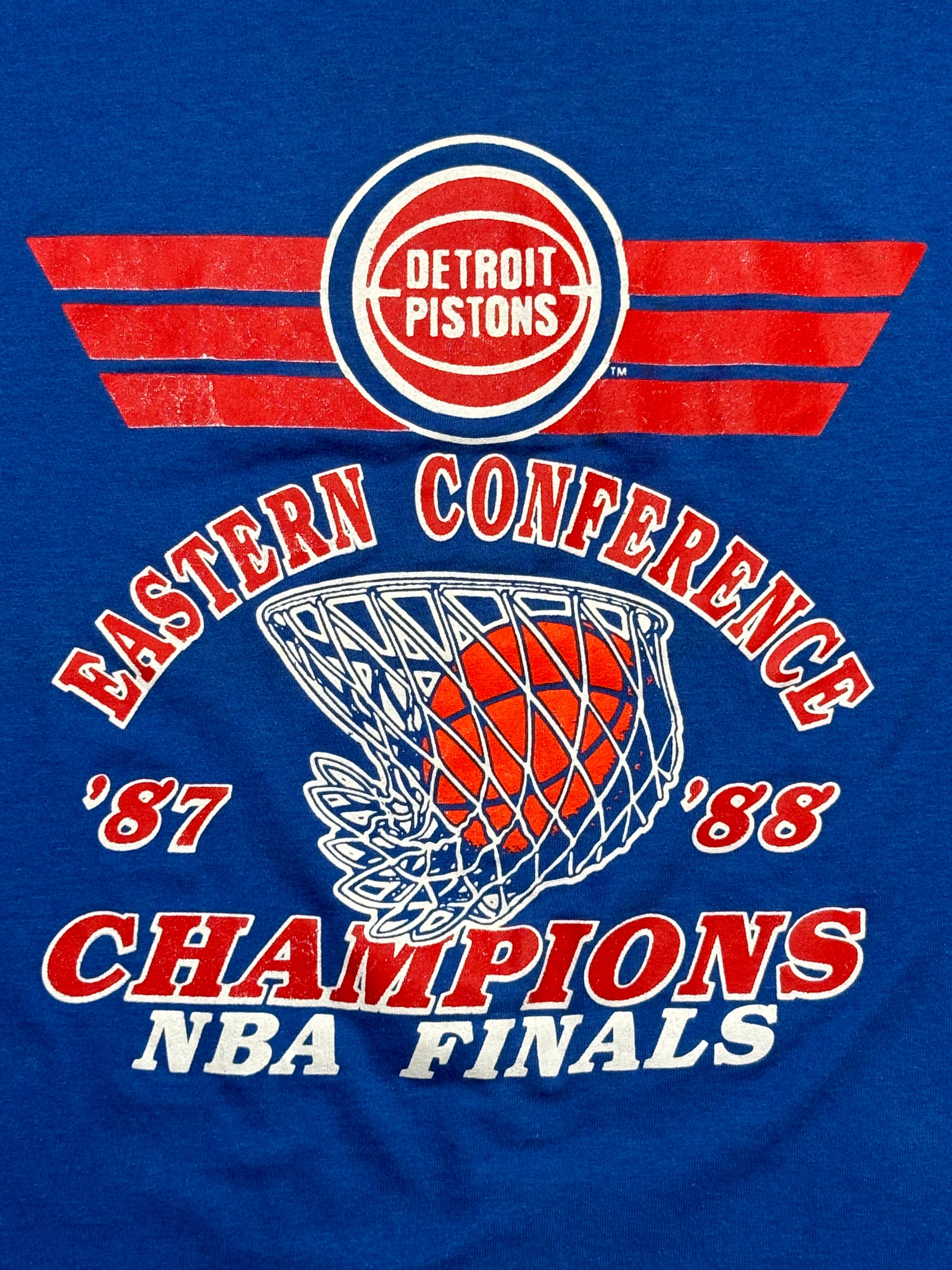1987-1988 Vintage Blue Detroit Pistons Champions T-Shirt - XS