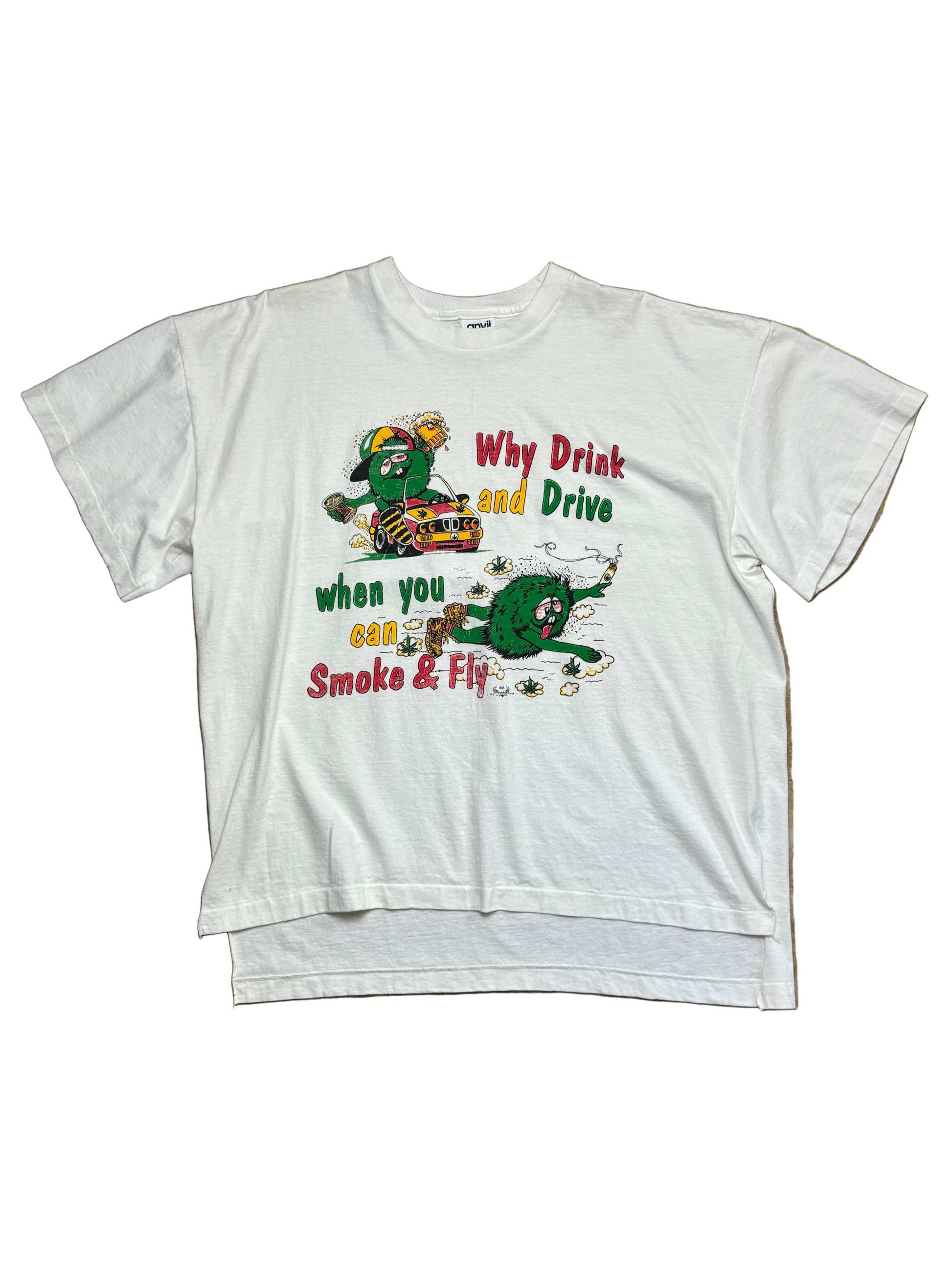 1993 Vintage White "Why Drink and Drive When You Can Smoke & Fly" Rasta T-Shirt - 3XL