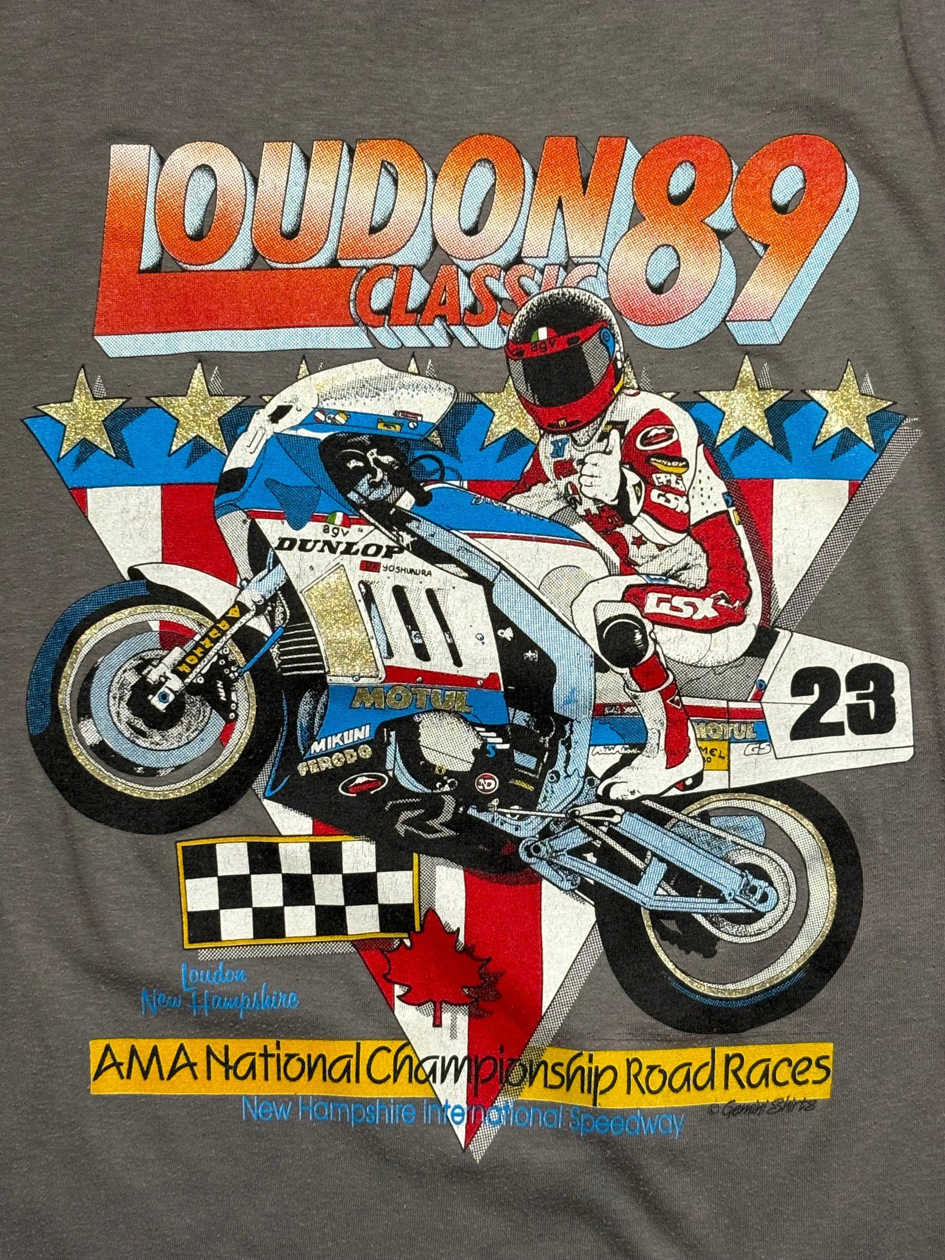 1989 Vintage Grey Loudon Motorcycle Classics Road Racing T-Shirt - SML