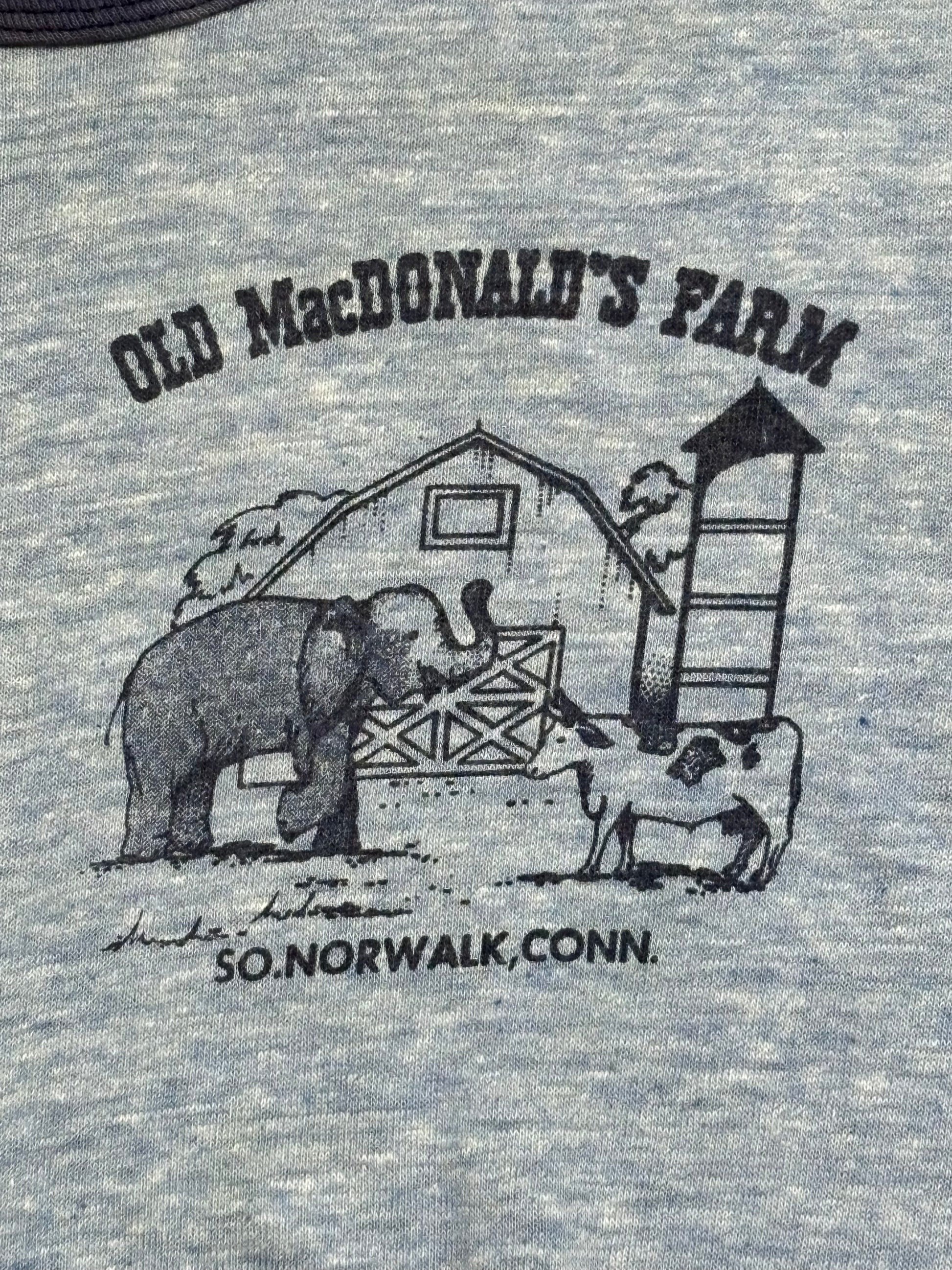 1980s Vintage Blue Old MacDonalds Norwalk Connecticut Ringer T-Shirt - XS