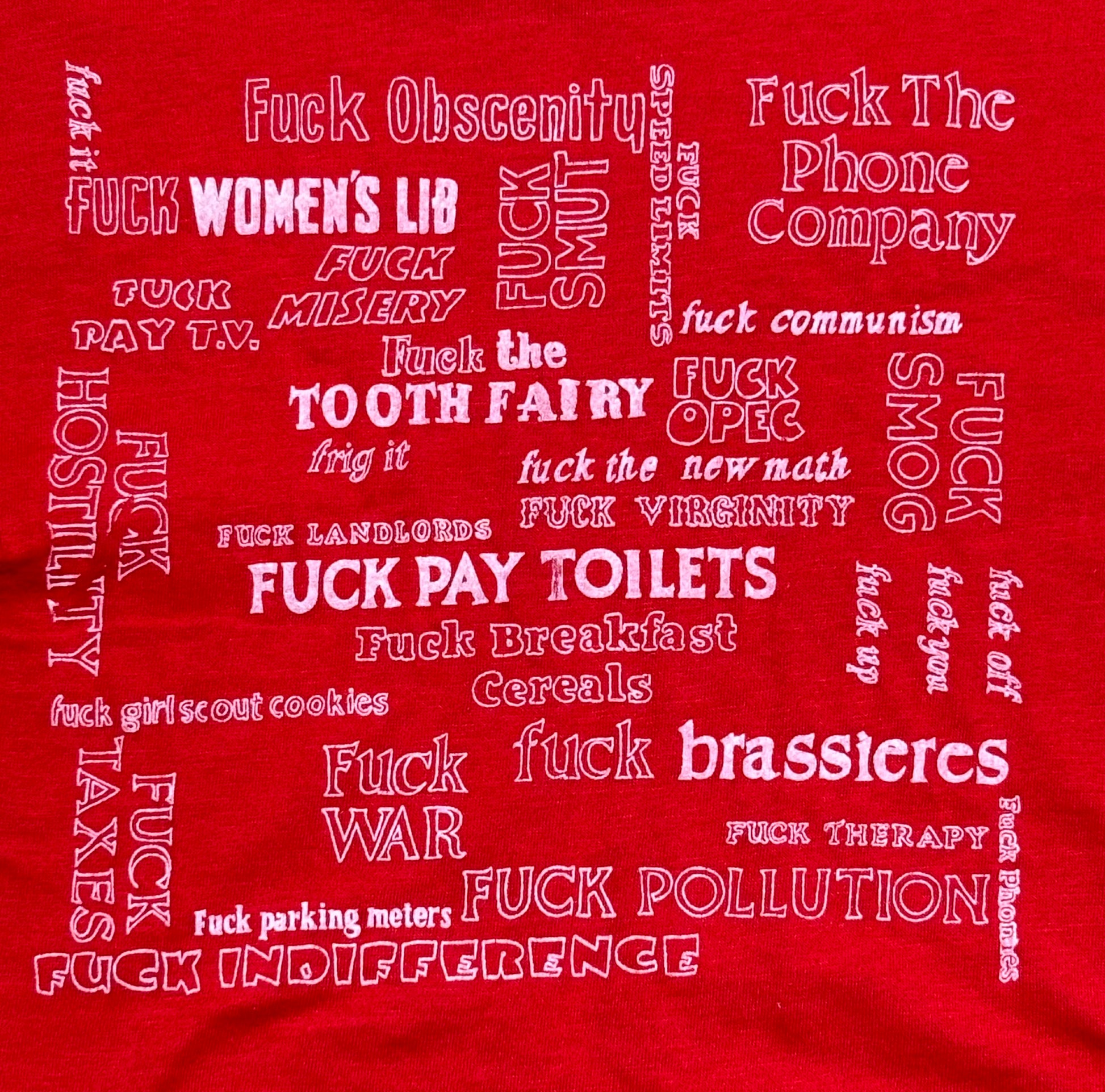 1990s Vintage Red "Fuck Everything" T-Shirt - XS