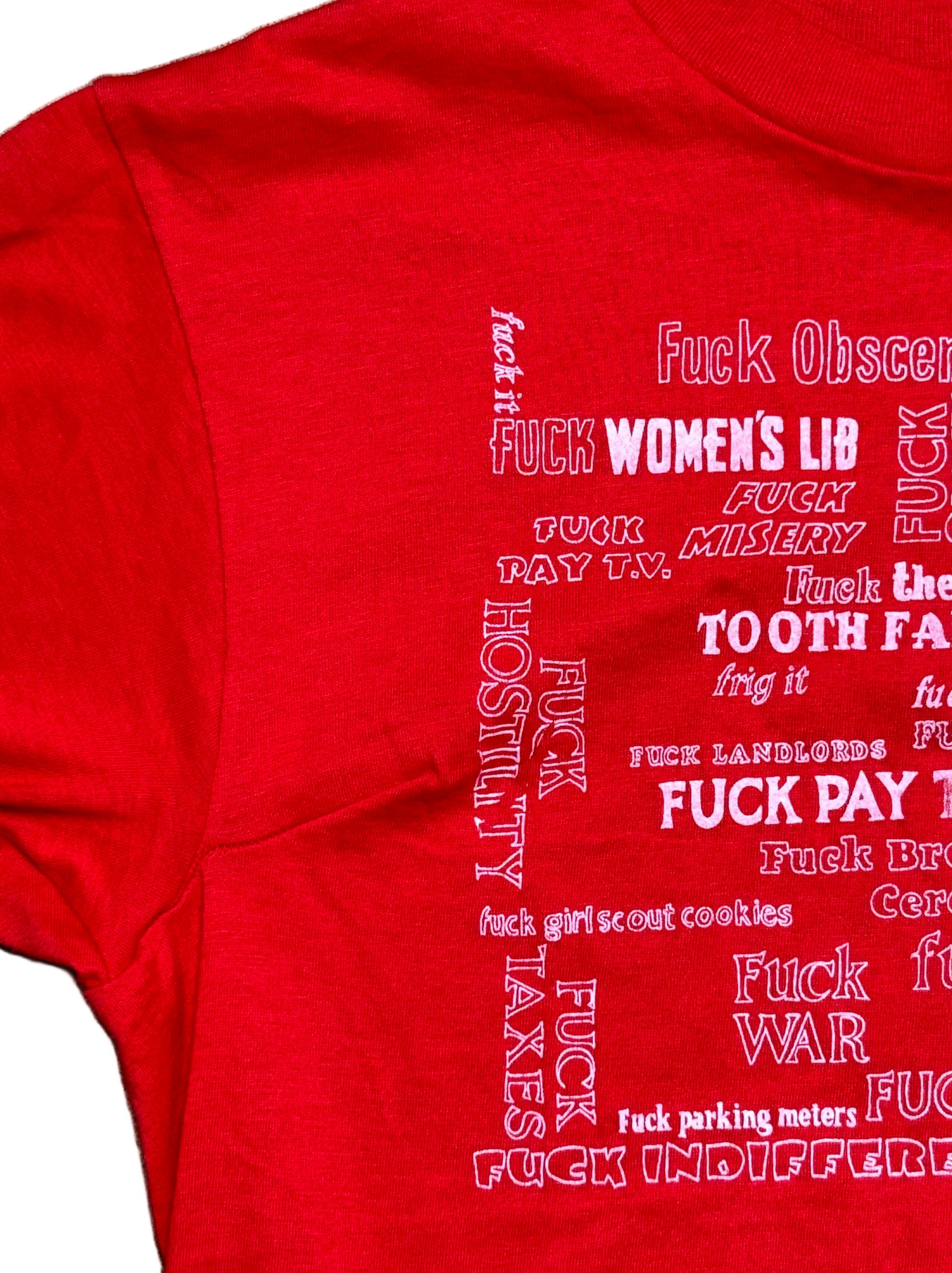 1990s Vintage Red "Fuck Everything" T-Shirt - XS