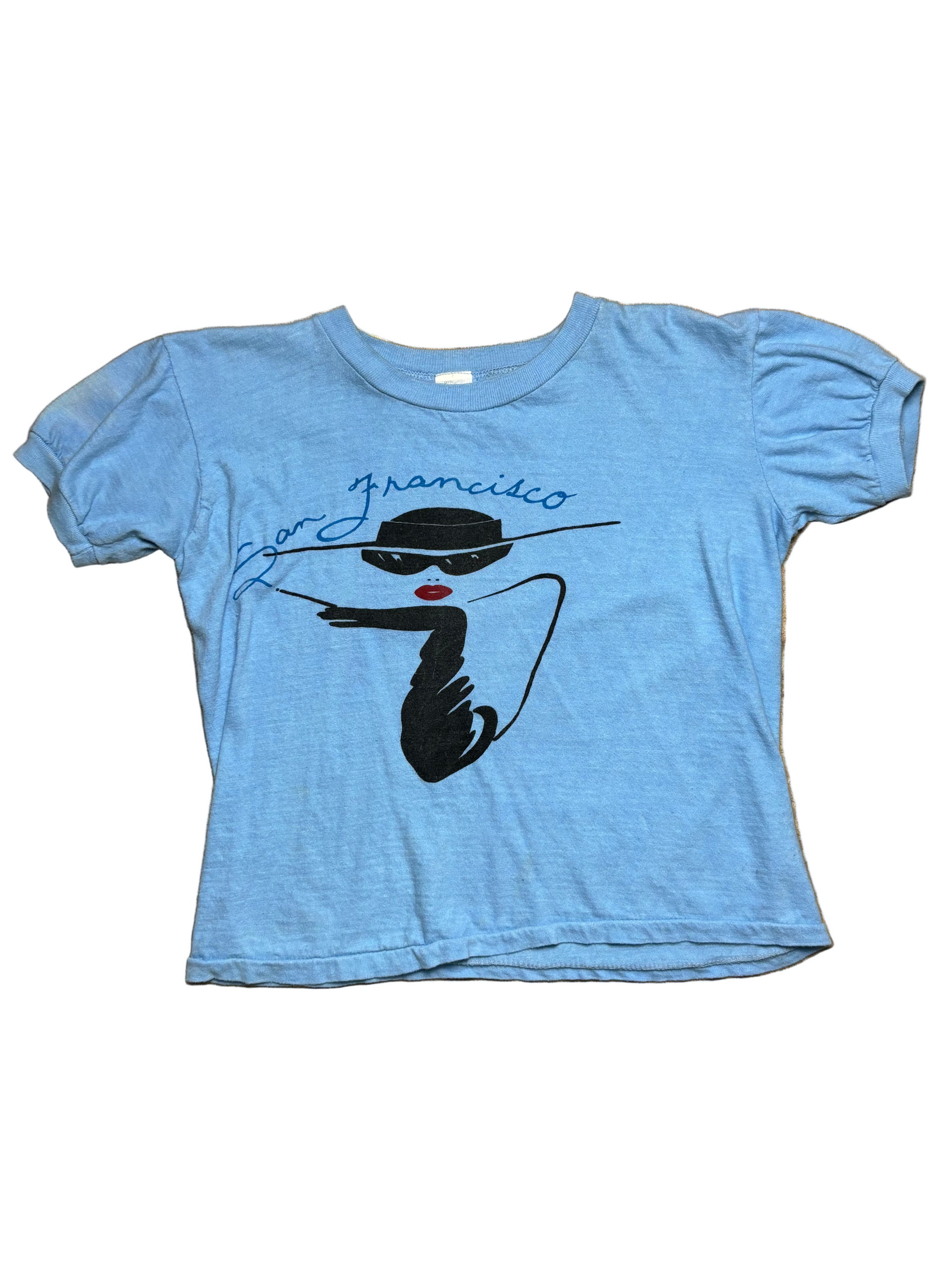 1980s Vintage Baby Blue San Fransisco Audrey Hepburn T-Shirt - SML