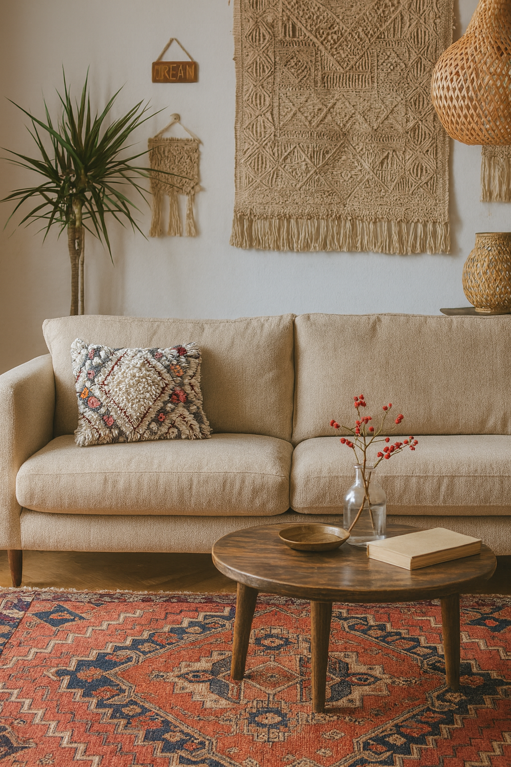 Moroccan Beige Wool Shag Pillowcase w/Colored Accents 1.25' x 1.83'