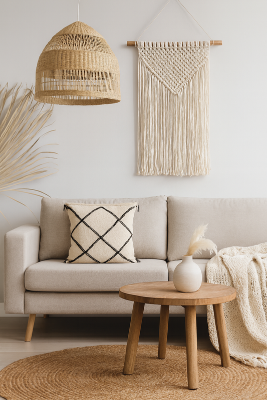 Moroccan Beige Wool Pillowcase w/Black Diamond Pattern 1.46' x 1.46'