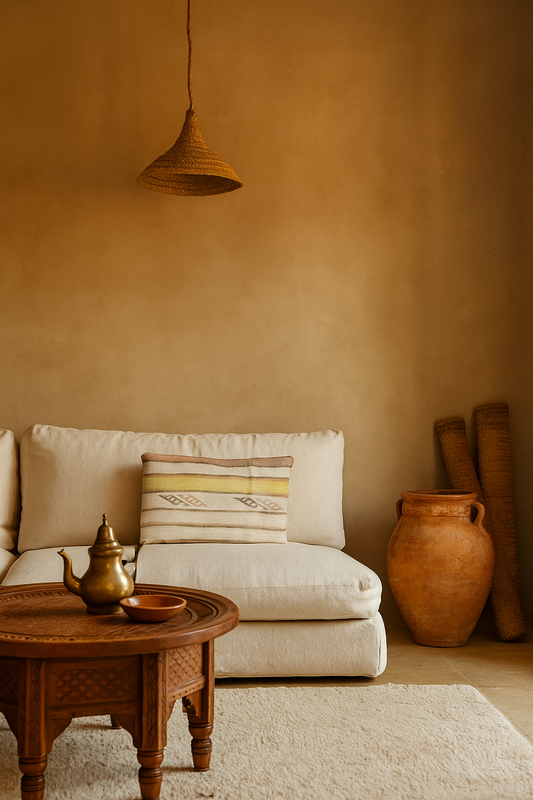 Moroccan Ivory Wool Tapestry Pillowcase 1.85' x 1.21'