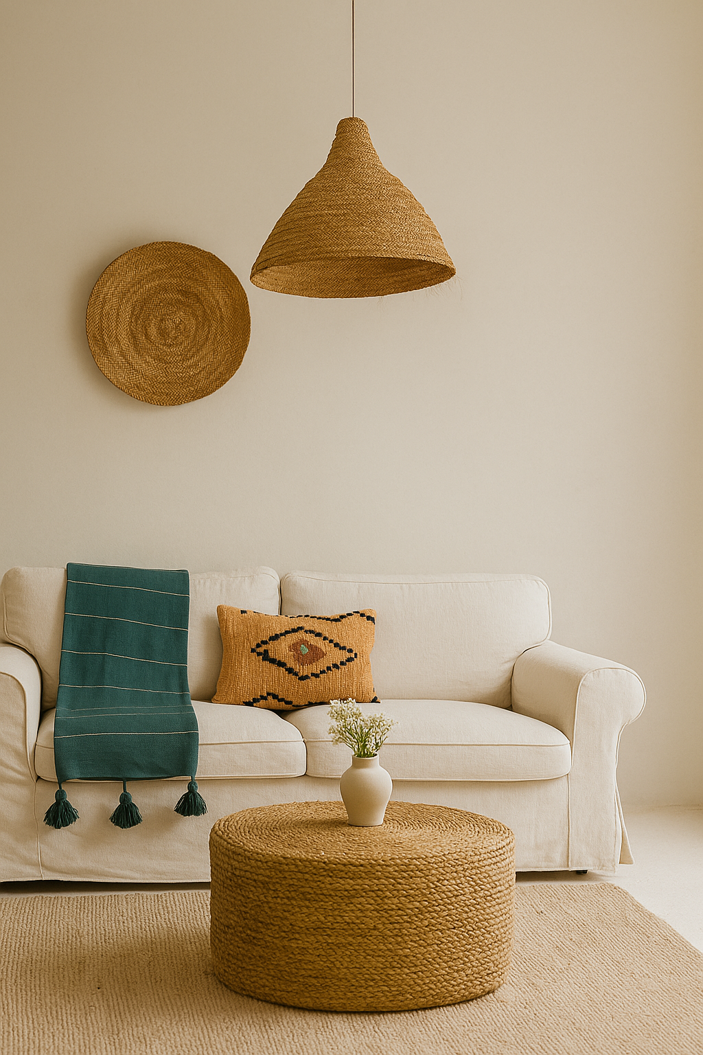 Moroccan Olive Green & Gold Wool Tassel Throw 3.25' x 1.83'