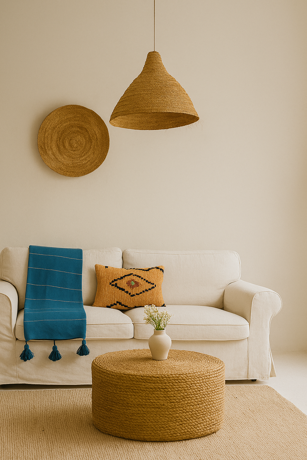 Moroccan Blue & Gold Wool Tassel Throw 3.08' x 1.67'