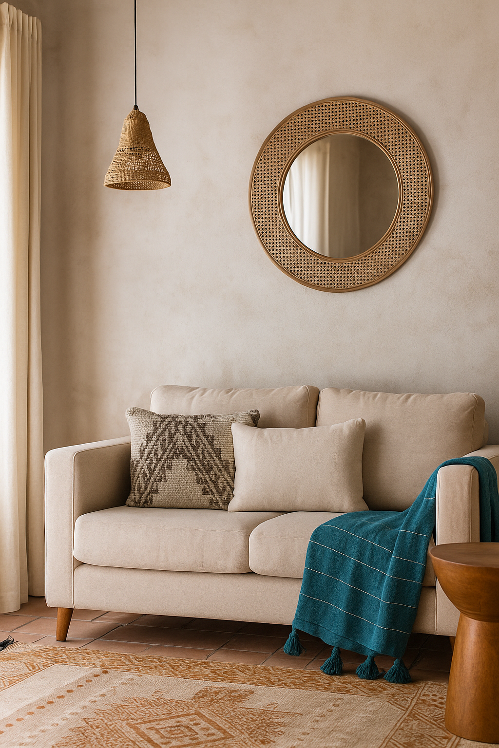 Moroccan Beige Wool Tapestry Pillowcase 1.5' x 1.5'