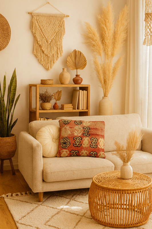 Moroccan Wool Red Carpet Pillowcase w/Abstract Pattern 1.98' x 1.29'