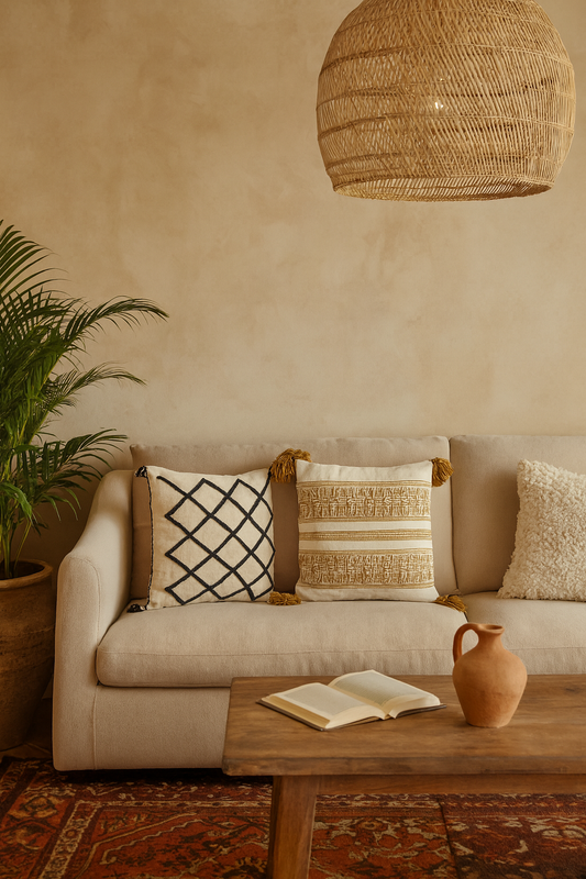 Moroccan Ivory & Gold Wool Tassel Pillowcase 1.63' x 1.54'