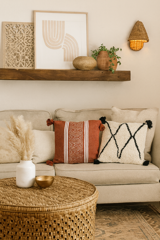 Moroccan Orange & White Wool Tassel Pillowcase 1.75' x 1.46'