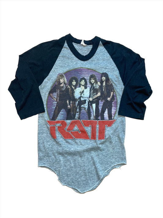 1985 Vintage Ratt "Invasion" Grey/Black Raglan T-Shirt - XXS