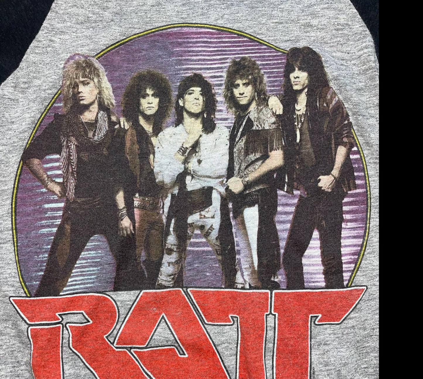 1985 Vintage Ratt "Invasion" Grey/Black Raglan T-Shirt - XXS