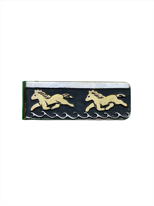 Vtg Navajo Running Horses Money Clip by T&R Singer