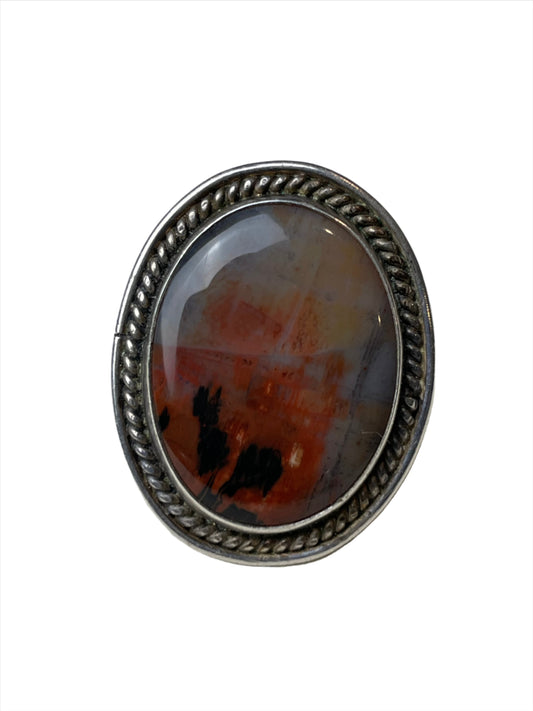 Petrified Wood Cabochon Sterling Ring Sz 6 3/4