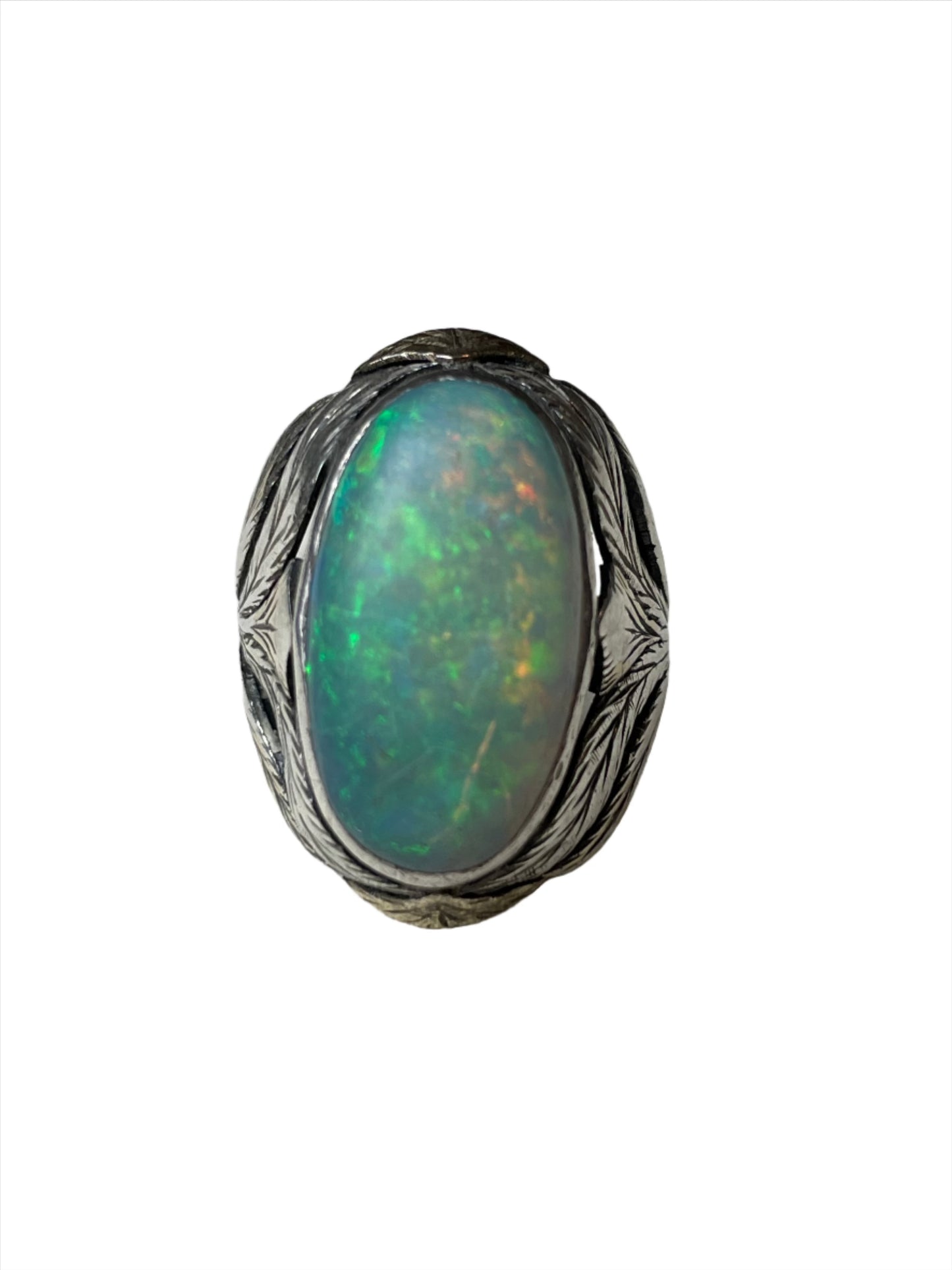 Vtg Opal 14K Gold & Sterling Ring Sz 4 3/4