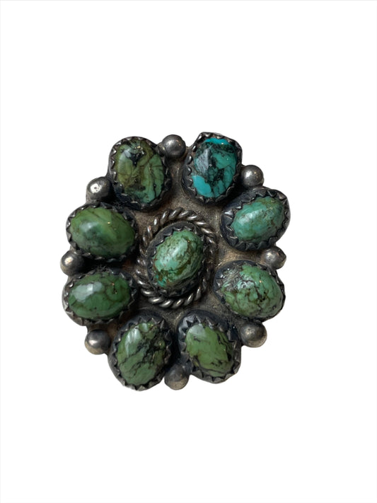 Vtg Navajo Sonoran Turquoise Cluster Ring Sz 4 1/2