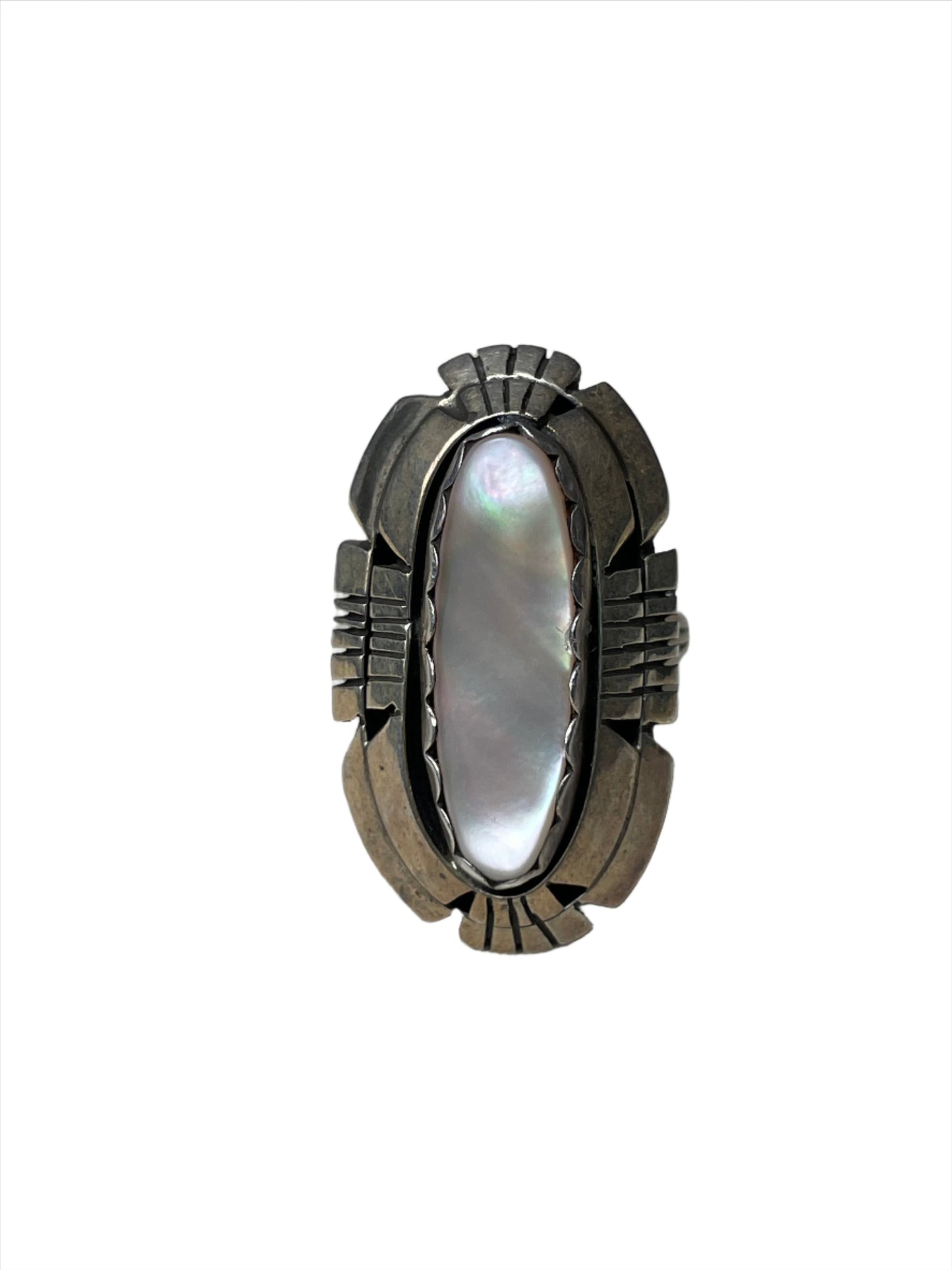 Vtg Navajo Mother of Pearl Sterling Ring Sz 5