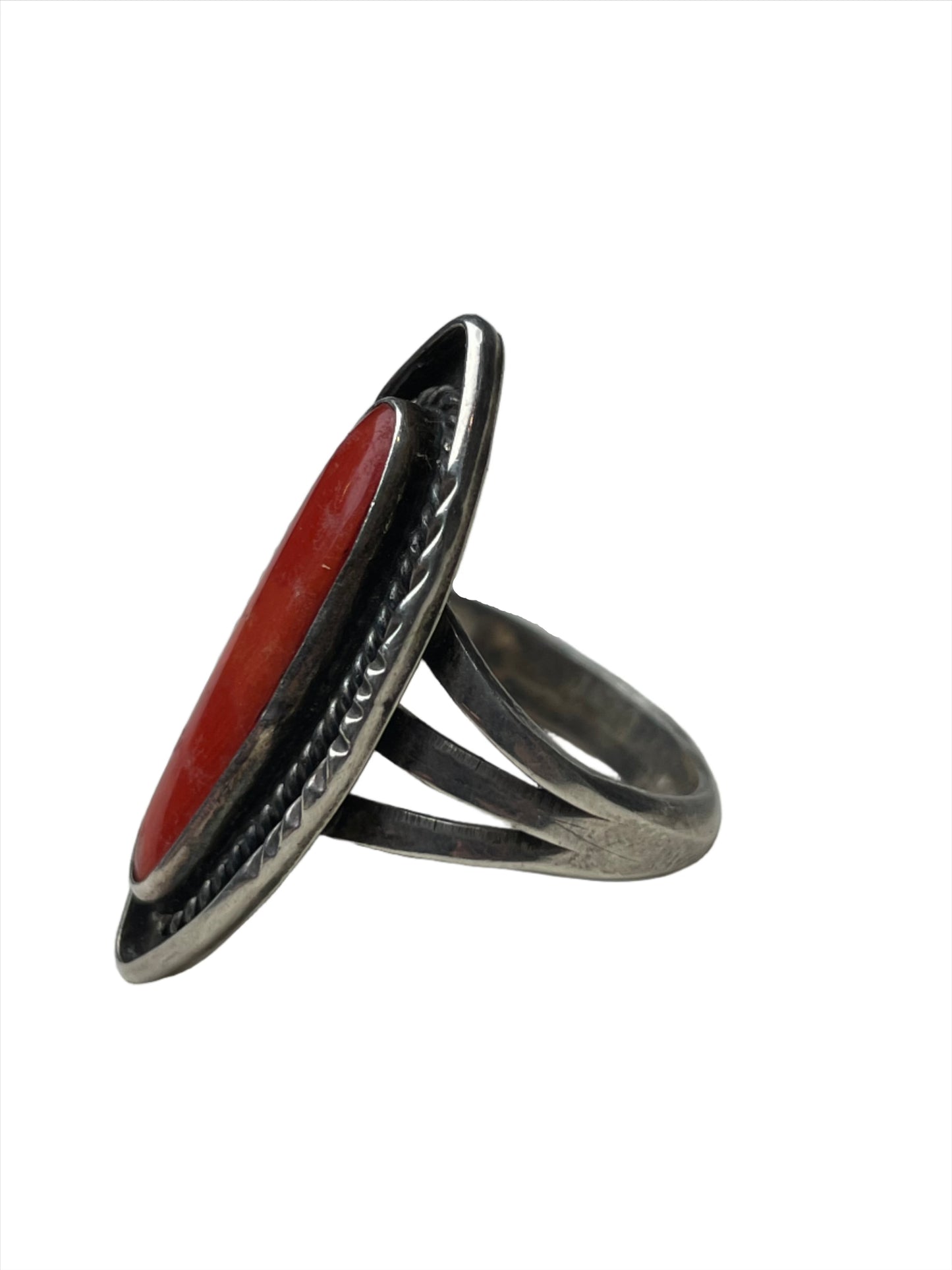 Vtg Navajo Coral & Sterling Silver Ring Sz 9 1/4