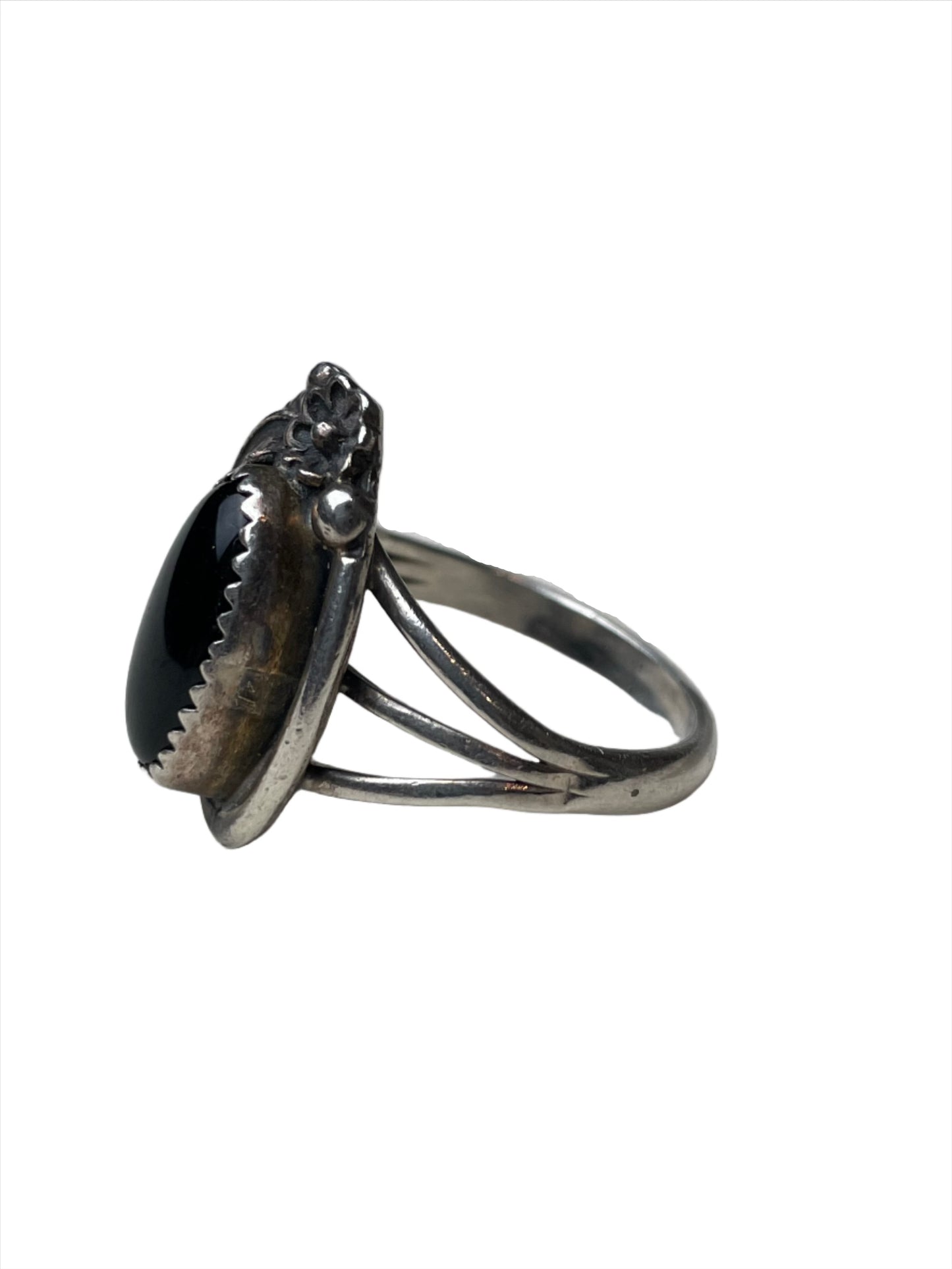 Vtg Navajo Black Onyx Sterling Ring Sz 8 3/4