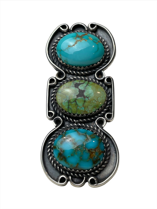 Francis Fred Navajo Royston Green Turquoise Triple Stacked Ring Sz 7