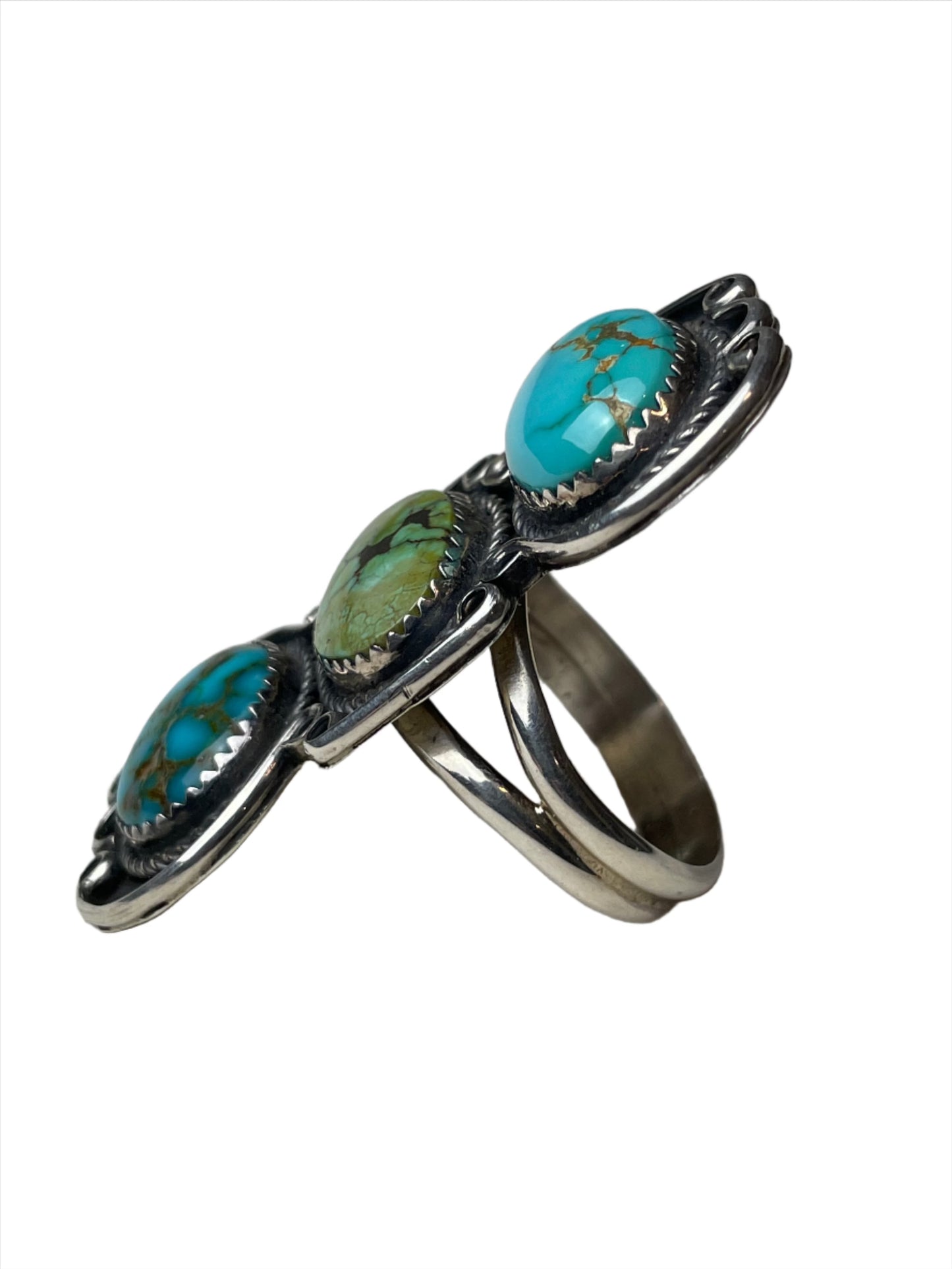 Francis Fred Navajo Royston Green Turquoise Triple Stacked Ring Sz 7