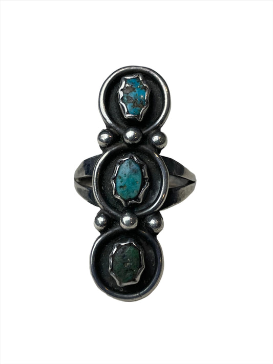 Vtg Triple Turquoise Totem Ring Sz 5 1/2