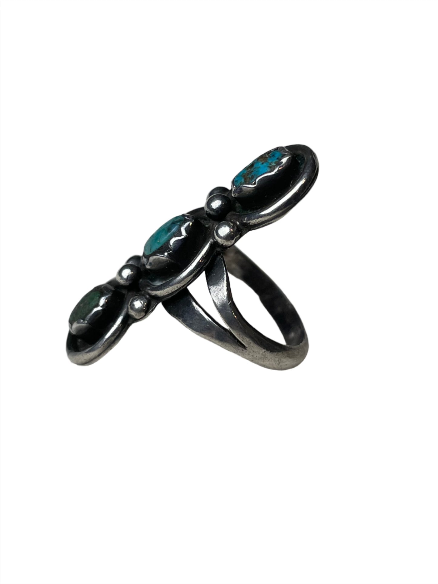 Vtg Triple Turquoise Totem Ring Sz 5 1/2