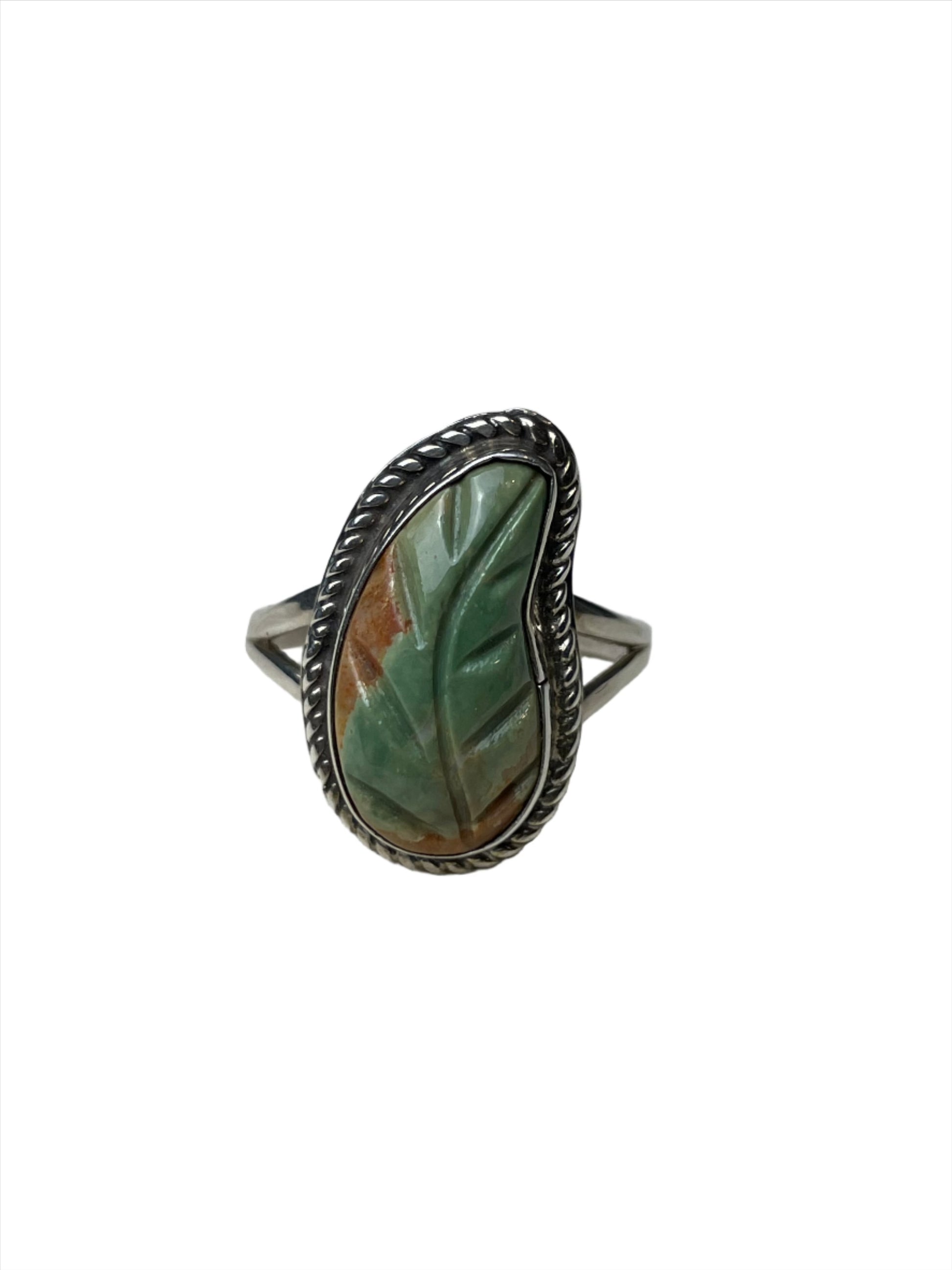 Vintage Zuni Carved Royston Turquoise Leaf Ring Sz 9