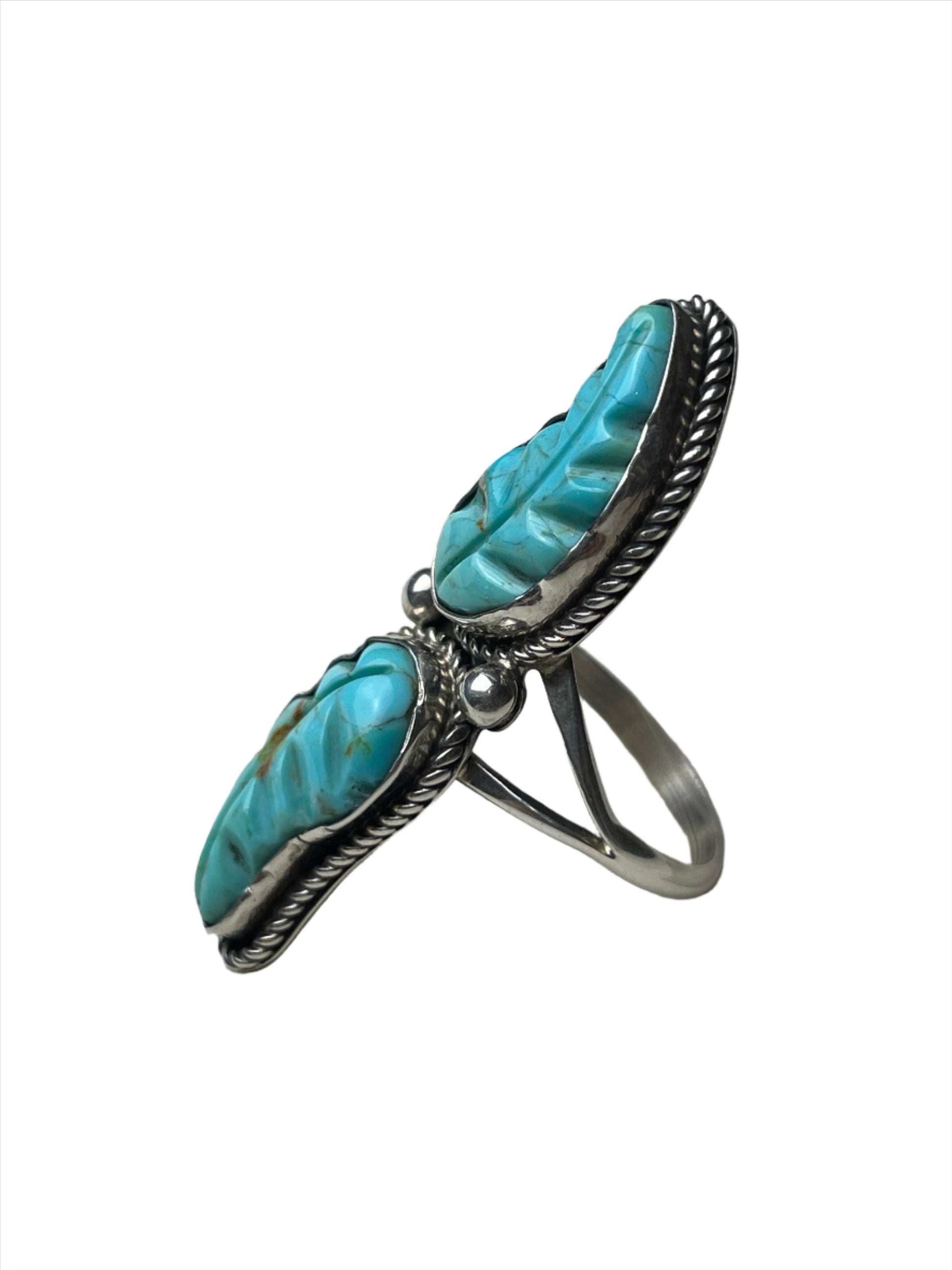 Carved Kingman Turquoise Sterling Silver Ring Sz 8 1/2