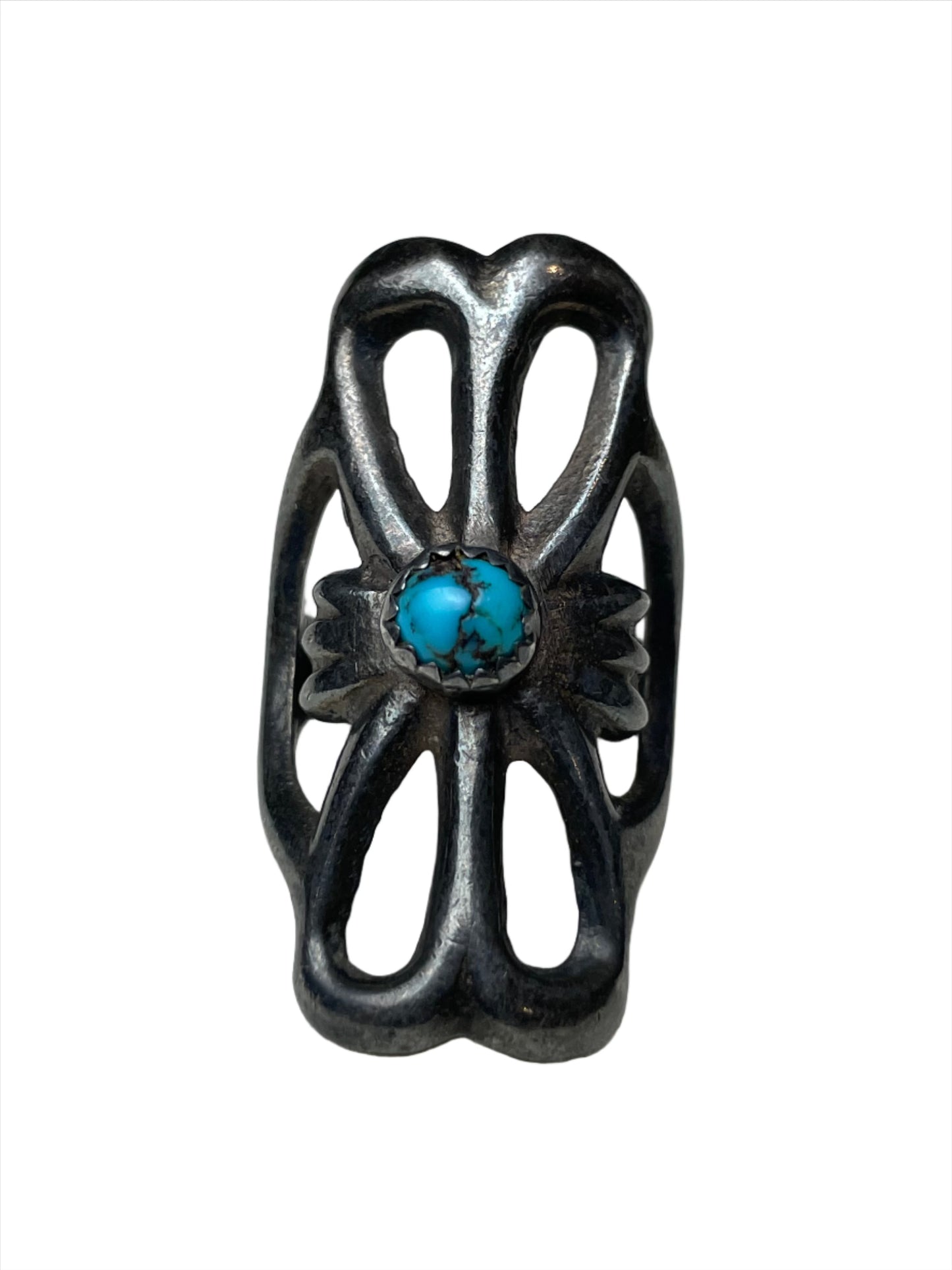 Vtg Navajo Bisbee Turquoise Sandcast Ring Sz 5 1/4